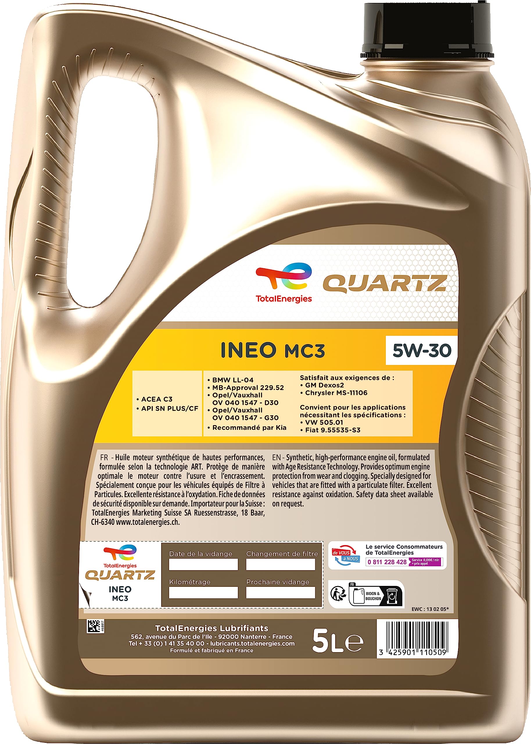 OLIO MOTORE TOTALE 5L QUARZO INEO MC3 5W30