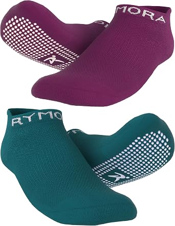 Rymora Non Slip Anti Skid Grip Socks 2 Pairs Perfect for Pilates, Yoga, Barre, Dance, Martial Arts, Trampoline, Fitness & Home