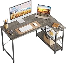 Bestier Small L Shaped Desk with Shelves 47 Inch Reversible Corner Computer Desk Writing Gaming Storage Table for Home Office Small Space, Gray