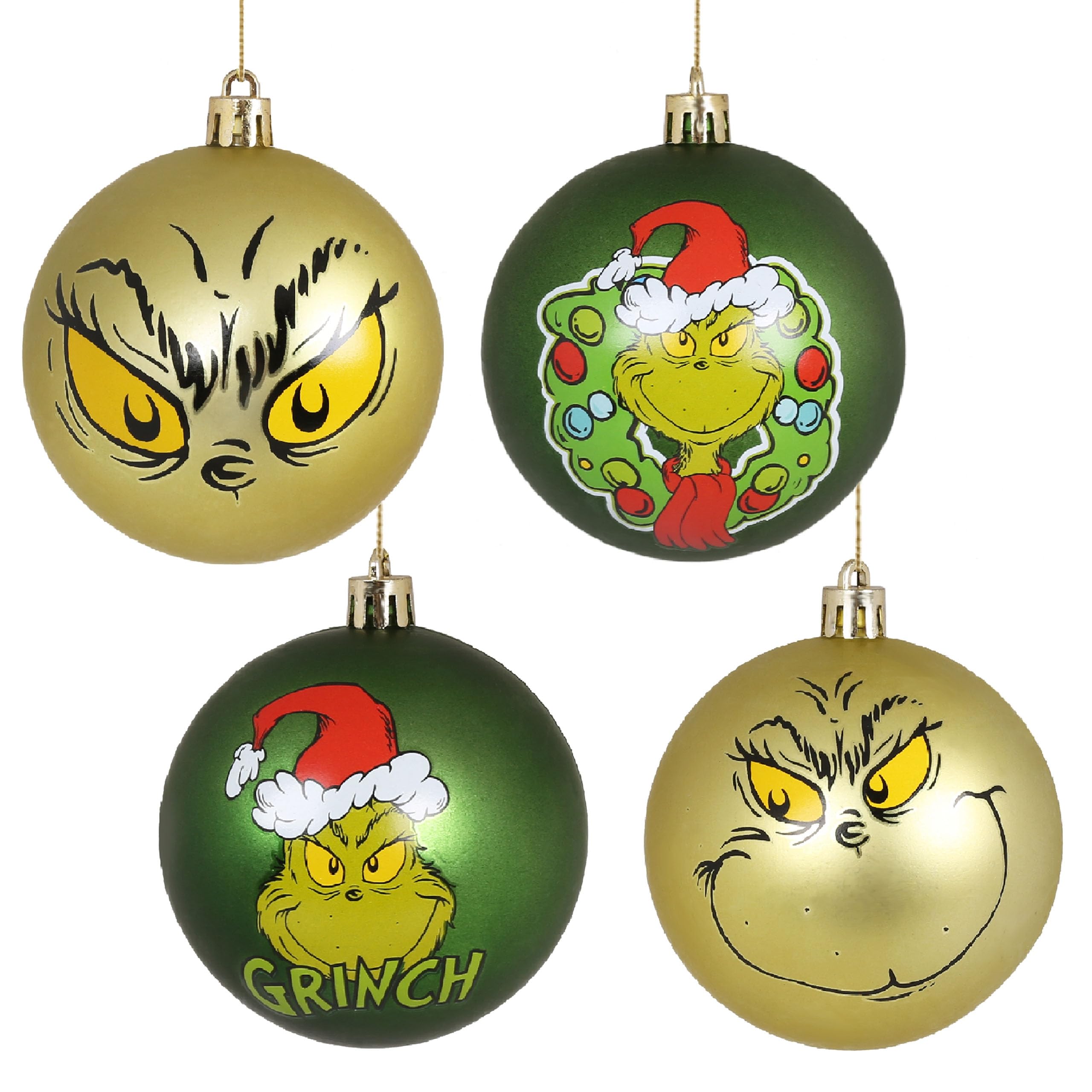 Sarcia.eu H Grinc Set Of Christmas Tree Baubles, Unbreakable, Plastic Tree Decorations 8 Cm, Set Of 4 Pieces (H)