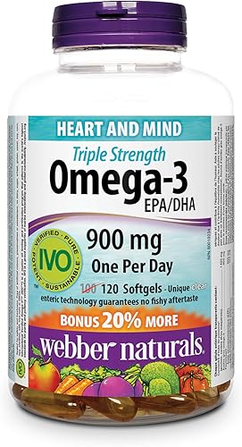 Webber Naturals Omega-3 de triple fuerza, tamaño de valor, 900 mg de bonificación, 120 unidades