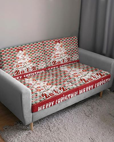 Miniatura 3 de Wowouhiya Fundas de cojín para sofá con diseño de árbol de Navidad, funda elástica para sofá con parte inferior elástica, fundas de sofá con diseño