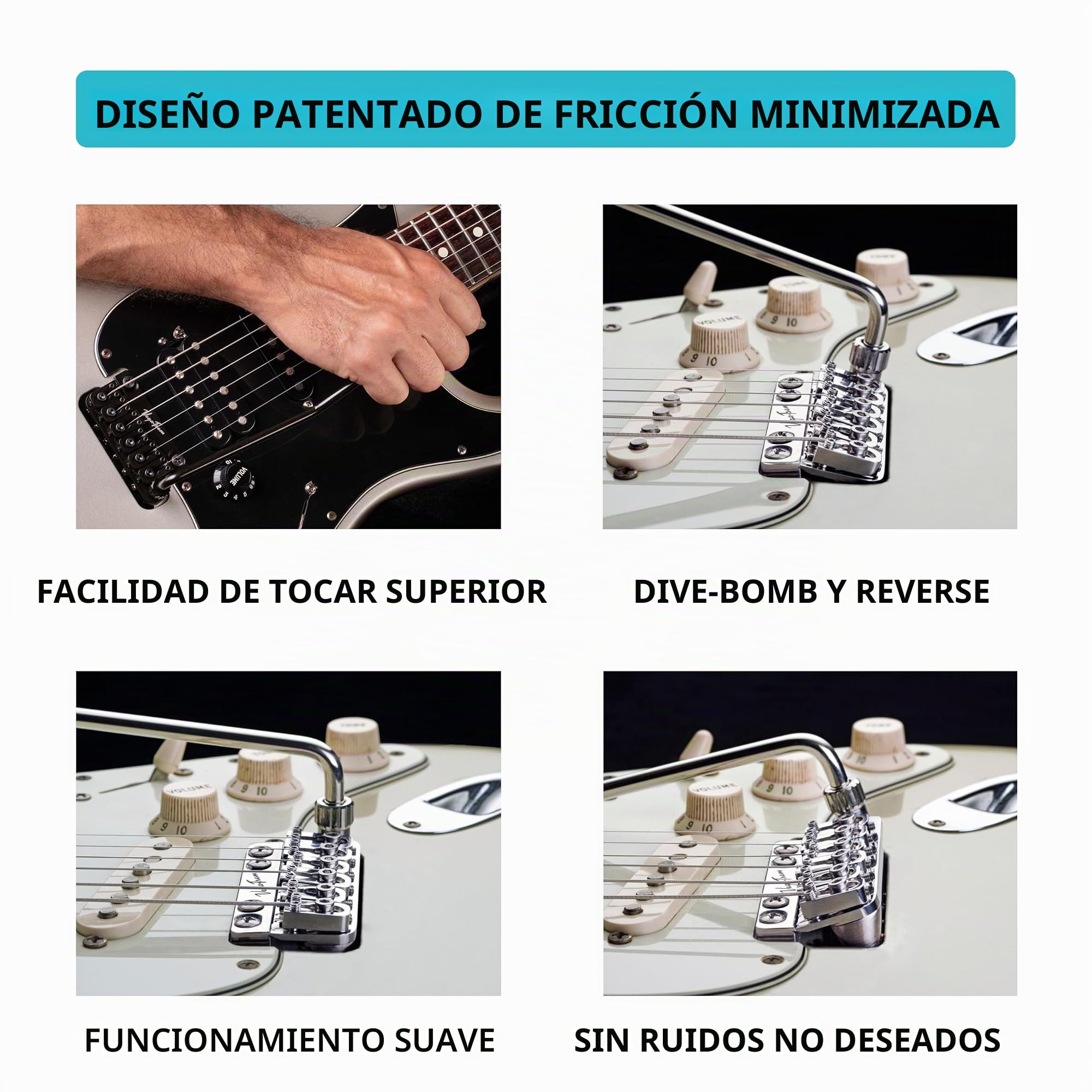 Vega-Trem VT1 Puente de Trémolo de 2 Puntos Brillante para Guitarra Stratocaster Para Strat Sin Modificaciones Fácil Instalación