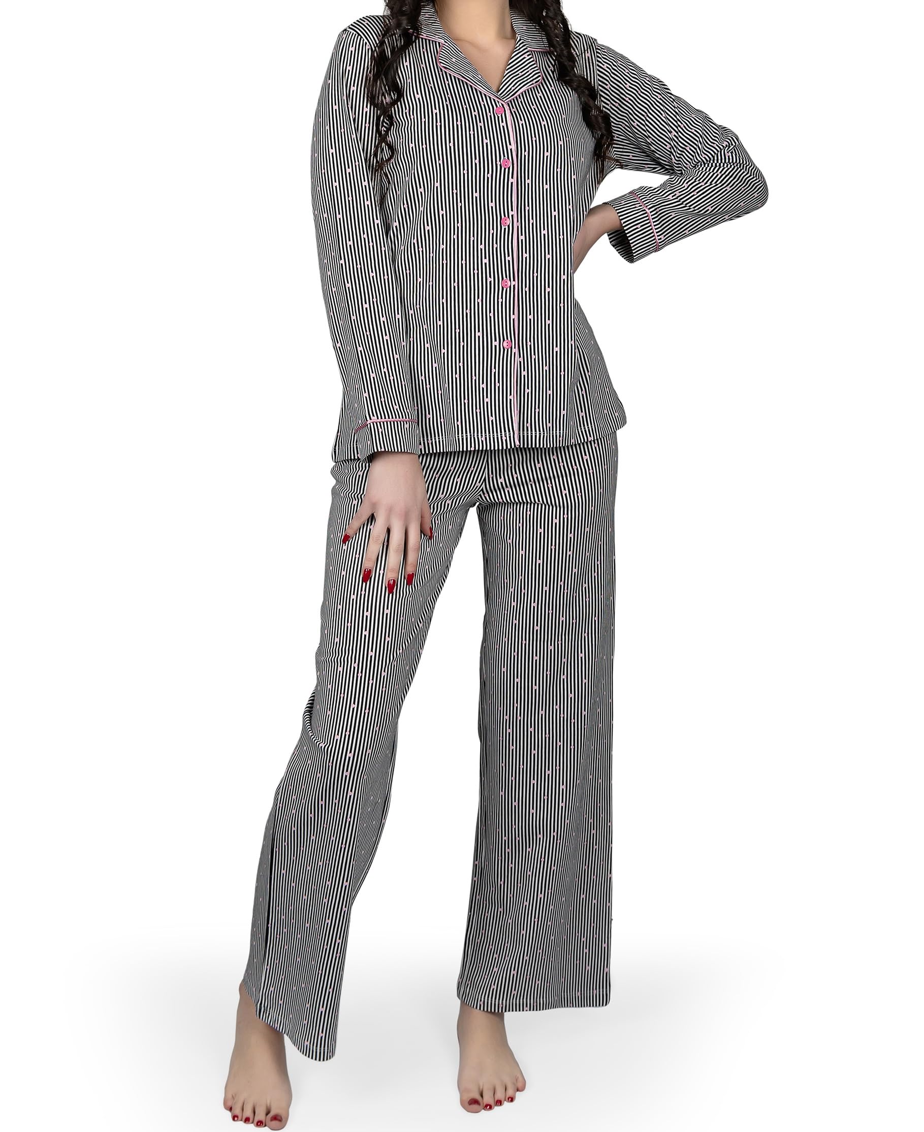 AOORA Women's Pajama Set Long Sleeve Buttoned, Breathable Turkish Woven Fabrics,%100 Cotton