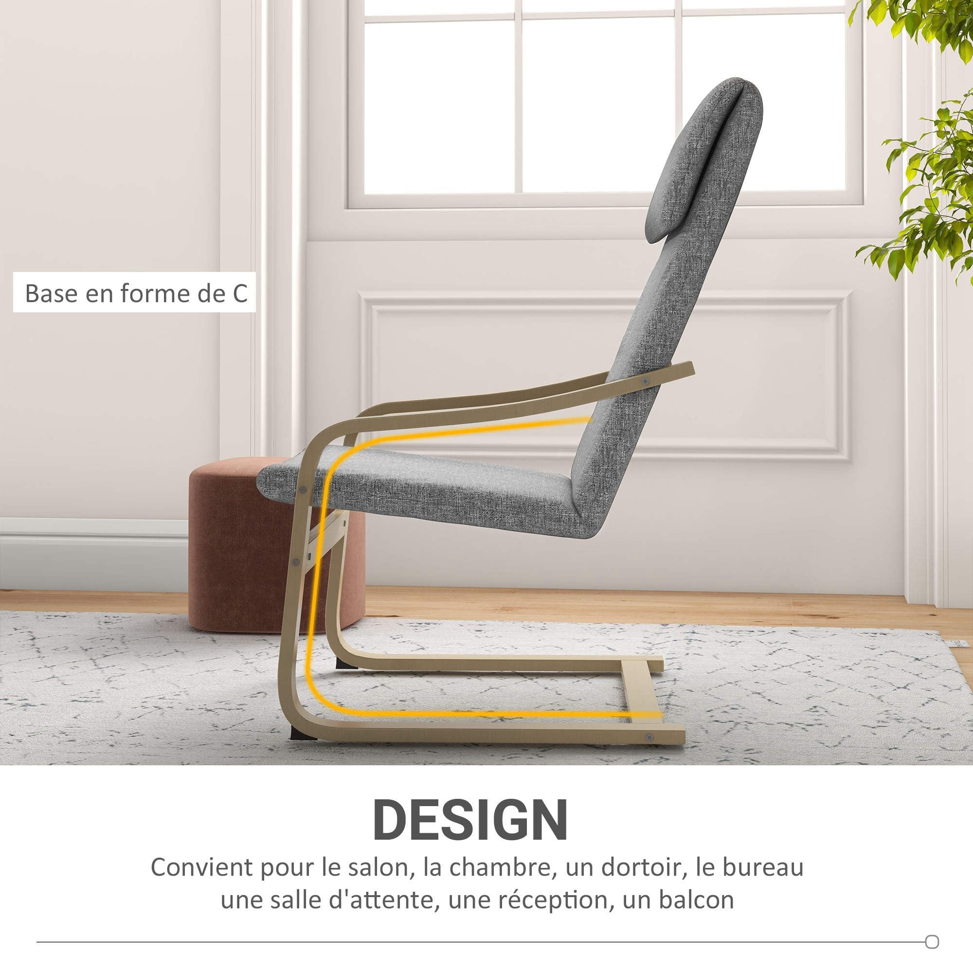 HOMCOM Fauteuil de Salon avec Accoudoirs Incurvés 65 x 79 x 98 cm Gris