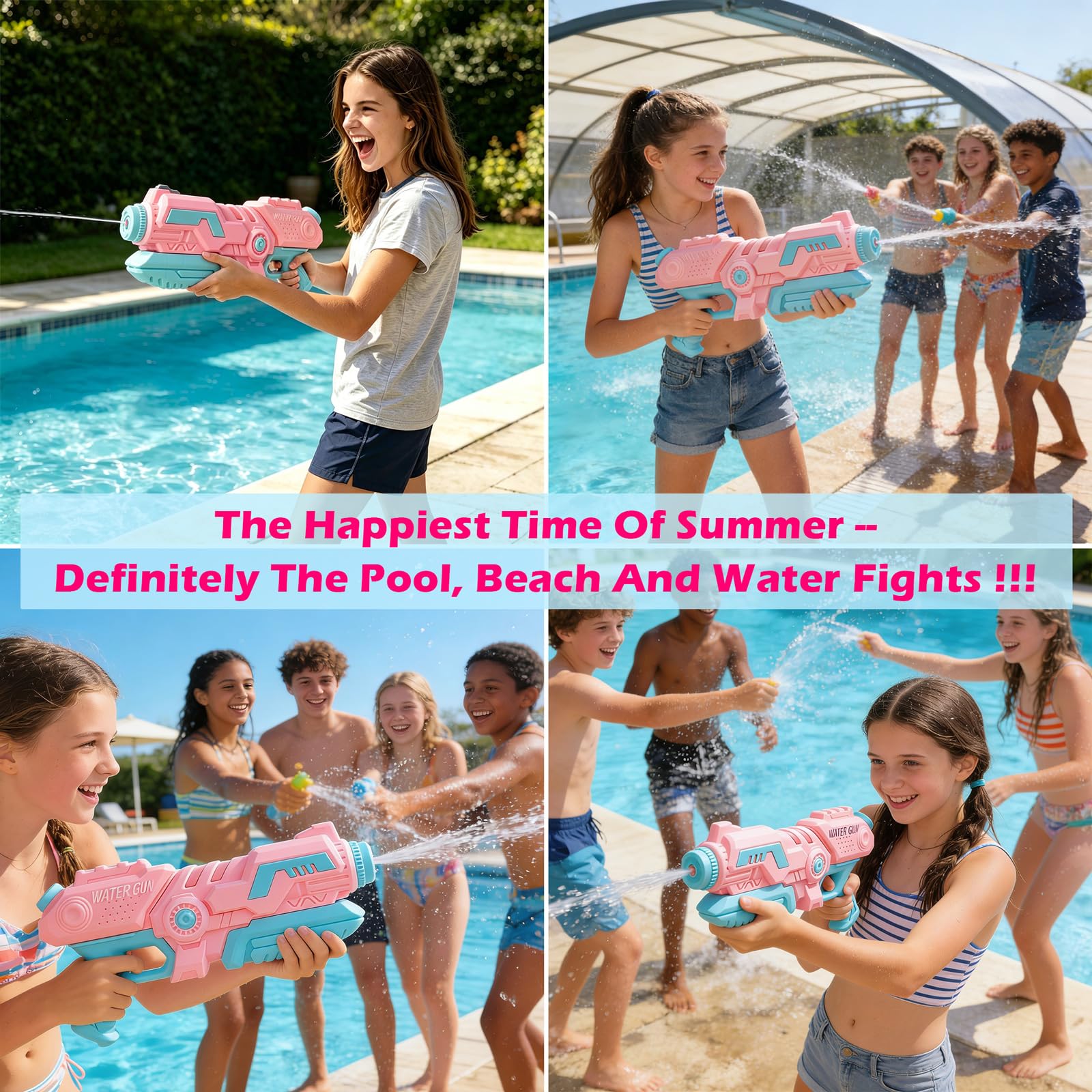 Różowy pistolet na wodę 650 cm3 Duży pistolet na wodę dla dzieci Dorośli 26-33 stóp Super Soaker Water Blaster Shooter, letnia plaża Basen Walka z wodą Squirter Zabawki dla dziewczynek