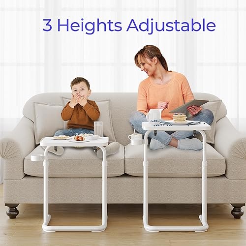 Miniatura 3 de JOISCOPE Mesa de TV ajustable, bandeja plegable para TV con soporte para tazas, mesa plegable con 3 alturas para cama y sofá, mesa portátil para