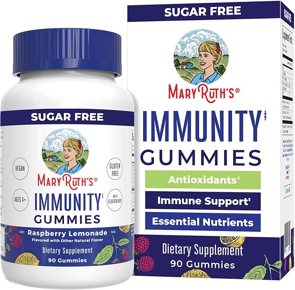 MARYRUTH'S Sugar Free Immunity Gummies | Powerful Blend | Elderberry Vitamin C & Zinc | Vitamin D3 & Echinacea | Immune Support Supplement | Gummies for Kids & Adults | Vegan | Non GMO | 90ct