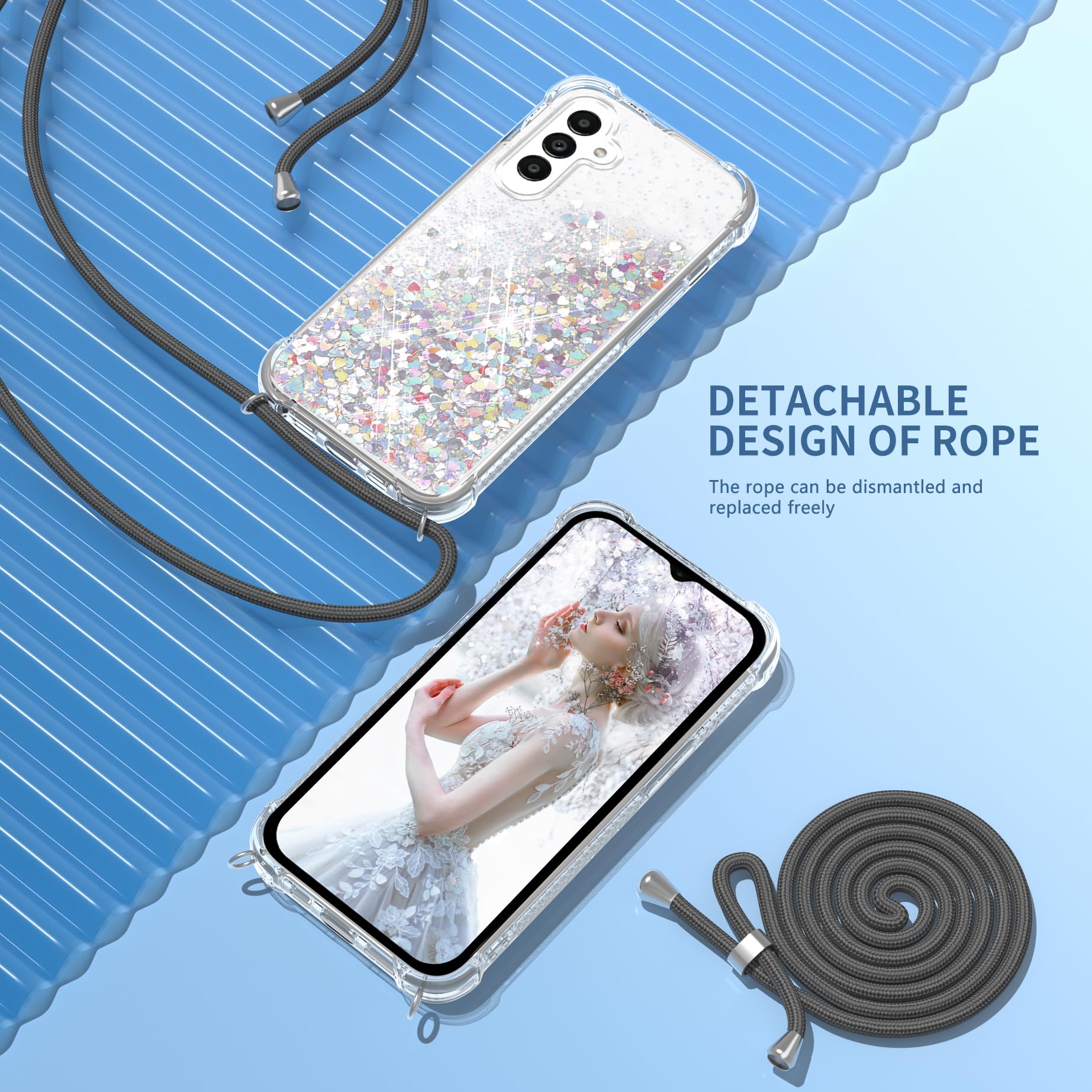 Treibsand Handyhülle Mit Band Für Xiaomi Redmi 12 4G – Glitzernd, Transparent & Stoßfest