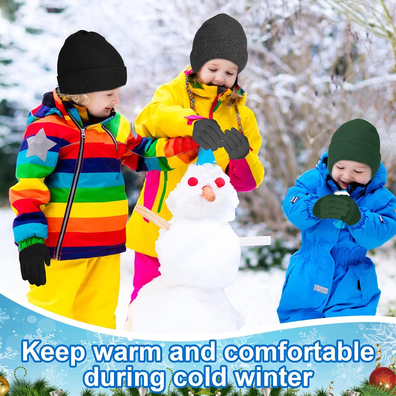 JaGely 48 Pcs Kids Winter Hats Gloves Bulk 24 Pcs Knit Gloves 24 Pcs Beanie Warm for Cold Weather Unisex Gift Homeless