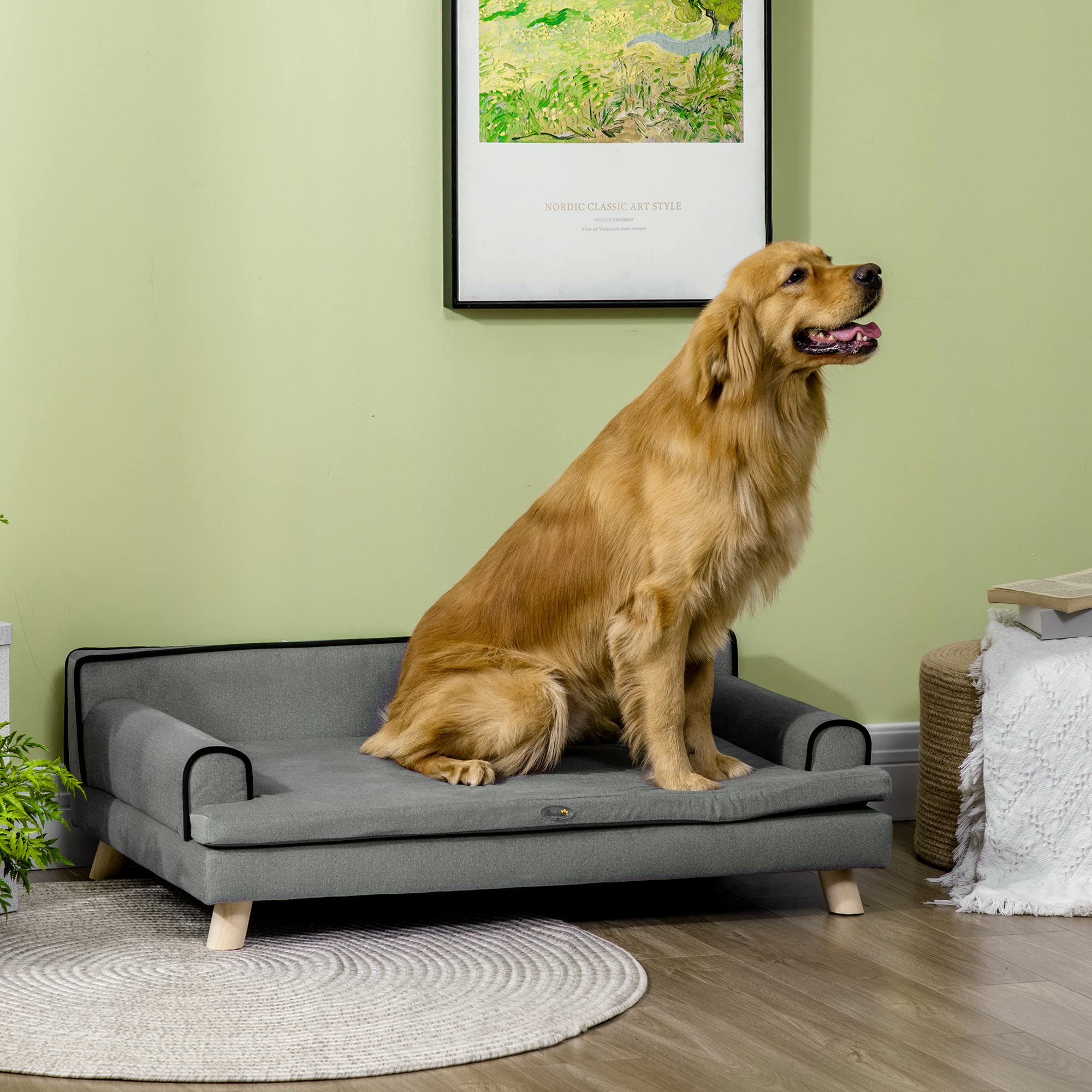 PawHut Divano per cani con gambe, tessuto impermeabile per cani di taglia grande e media, grigio