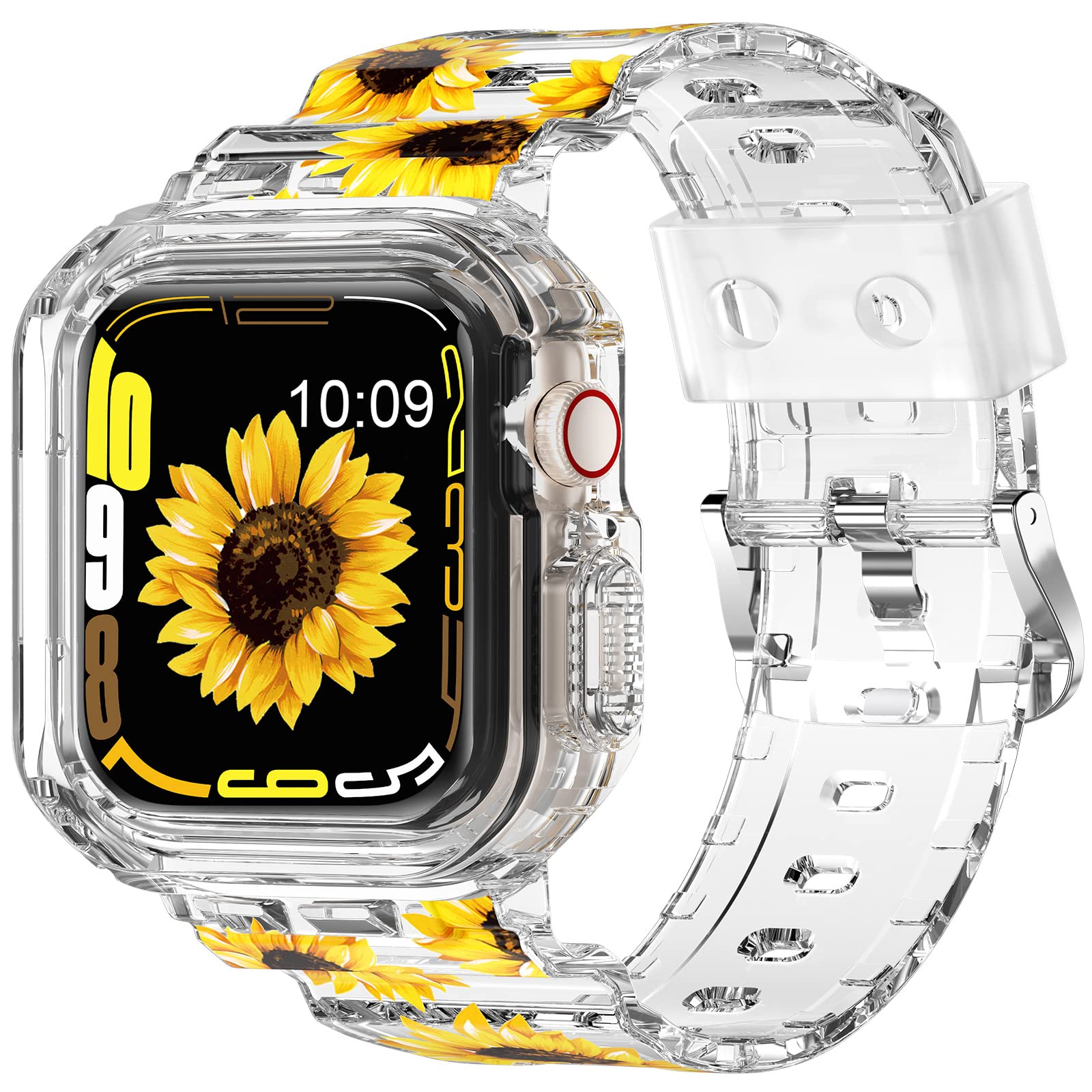 XYF Compatible for Crystal Clear Apple Watch Bands, 49mm 46mm 45mm 44mm 42mm 41mm 40mm 38mm Bumper Case for Men Women Jelly Sport Cover Strap for iWatch Ultra 3 2 Series 11 10 9 8 7 SE 6 5 4 3