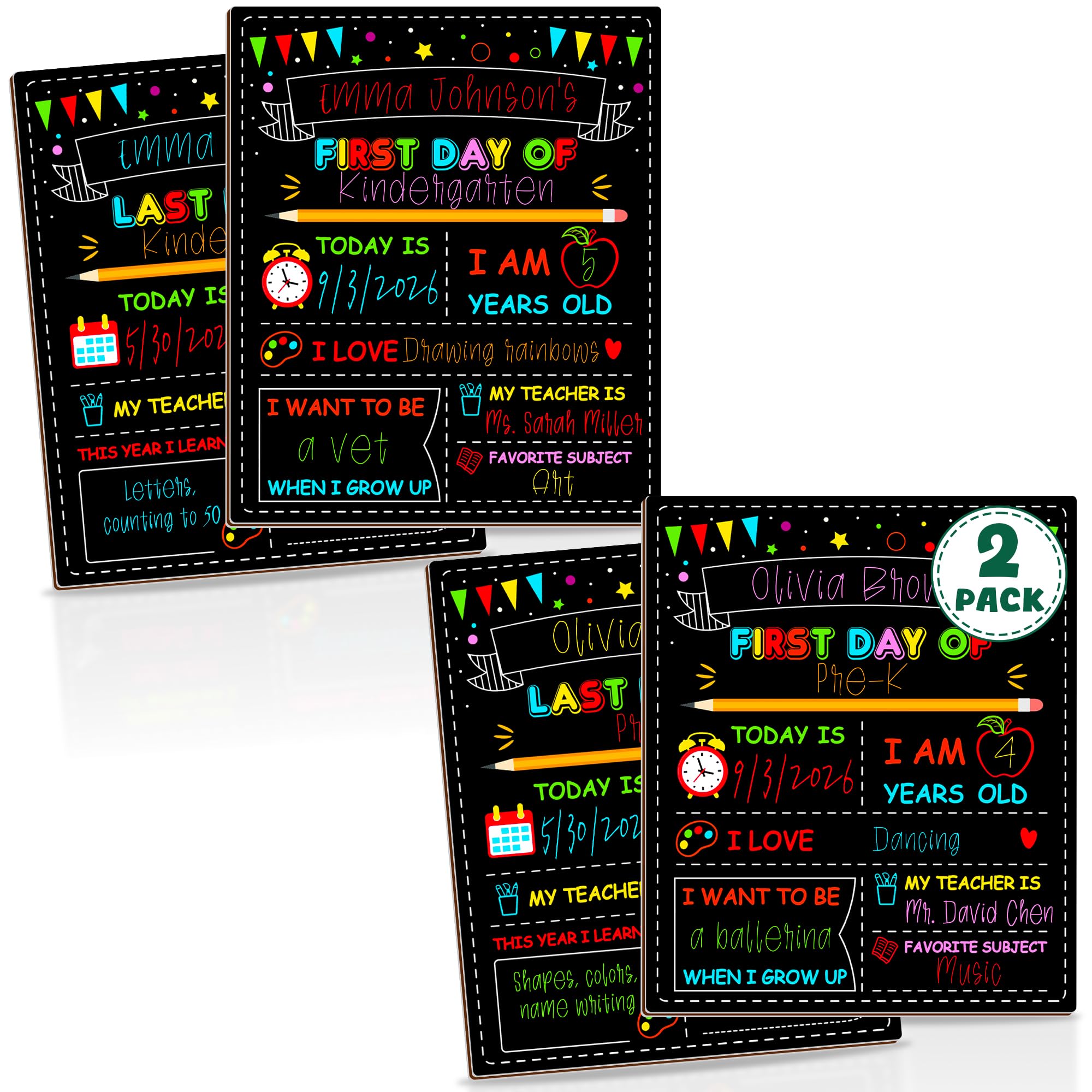 2PCS First Day of School Sign, Double-Sided 1st Last Day Chalkboard