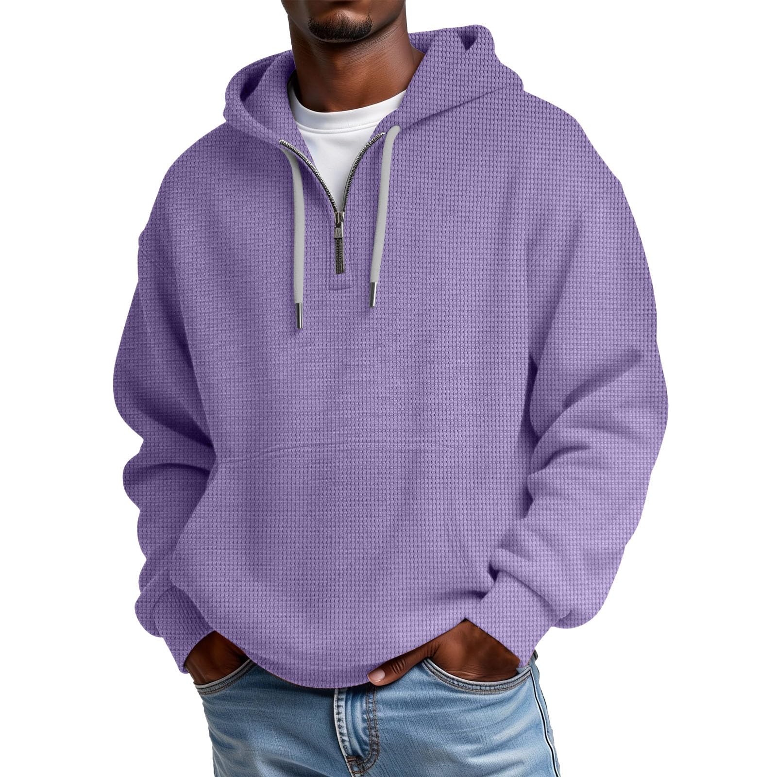 Sudadera Sin Mangas Hombre De Manga Larga con Botones Y Media Cremallera para Hombre, Estilo Casual Otoño E Invierno. Tops Lenceros (Light Violet, M) Moda Ropa Trabajo Oversize Gym