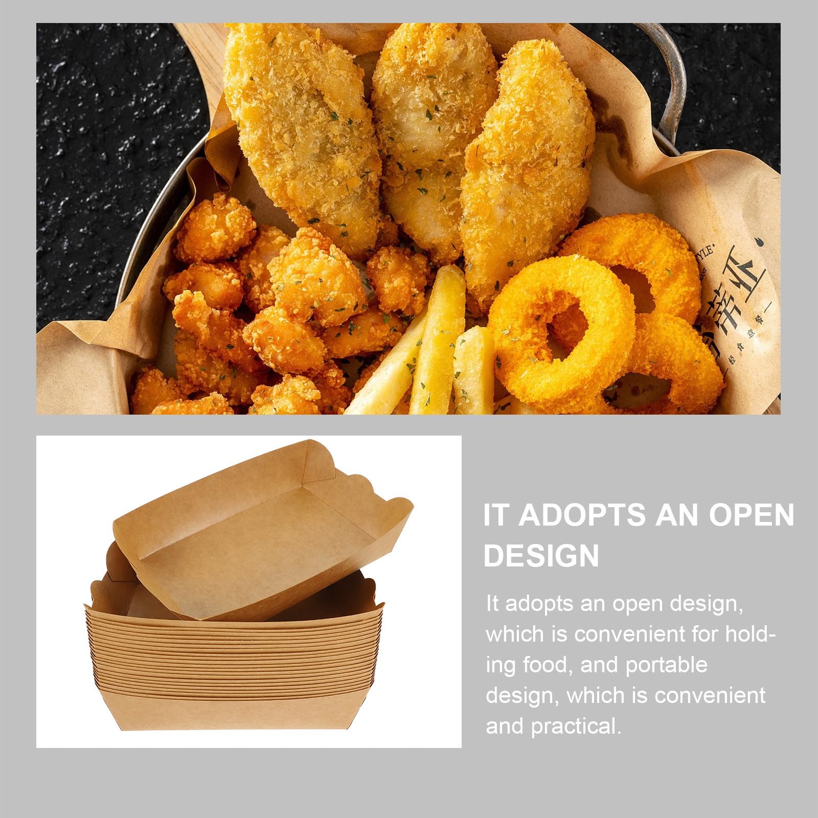 Tofficu Scatole in Carta Kraft 100 Pezzi per Alimenti Design Aperto e Portatile, Resistenti All'olio, per Patatine Fritte e Dolci in Cucina o Picnic