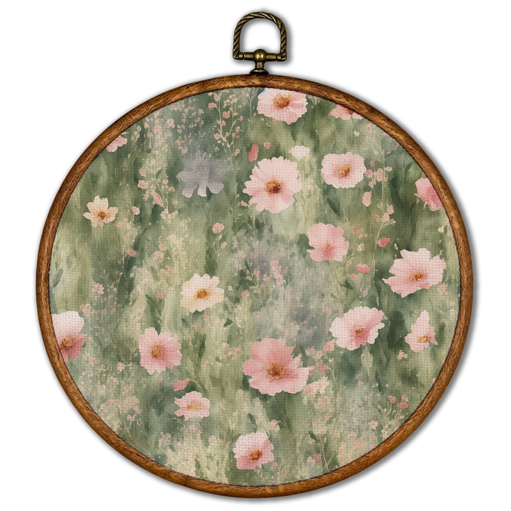KSDUT Spring Pink Flower Wall Decor Art - Floral Botanical Wall Art Canvas Frame Hanging Prints, Preppy Trendy Wildflower Round Wall Art Decor for