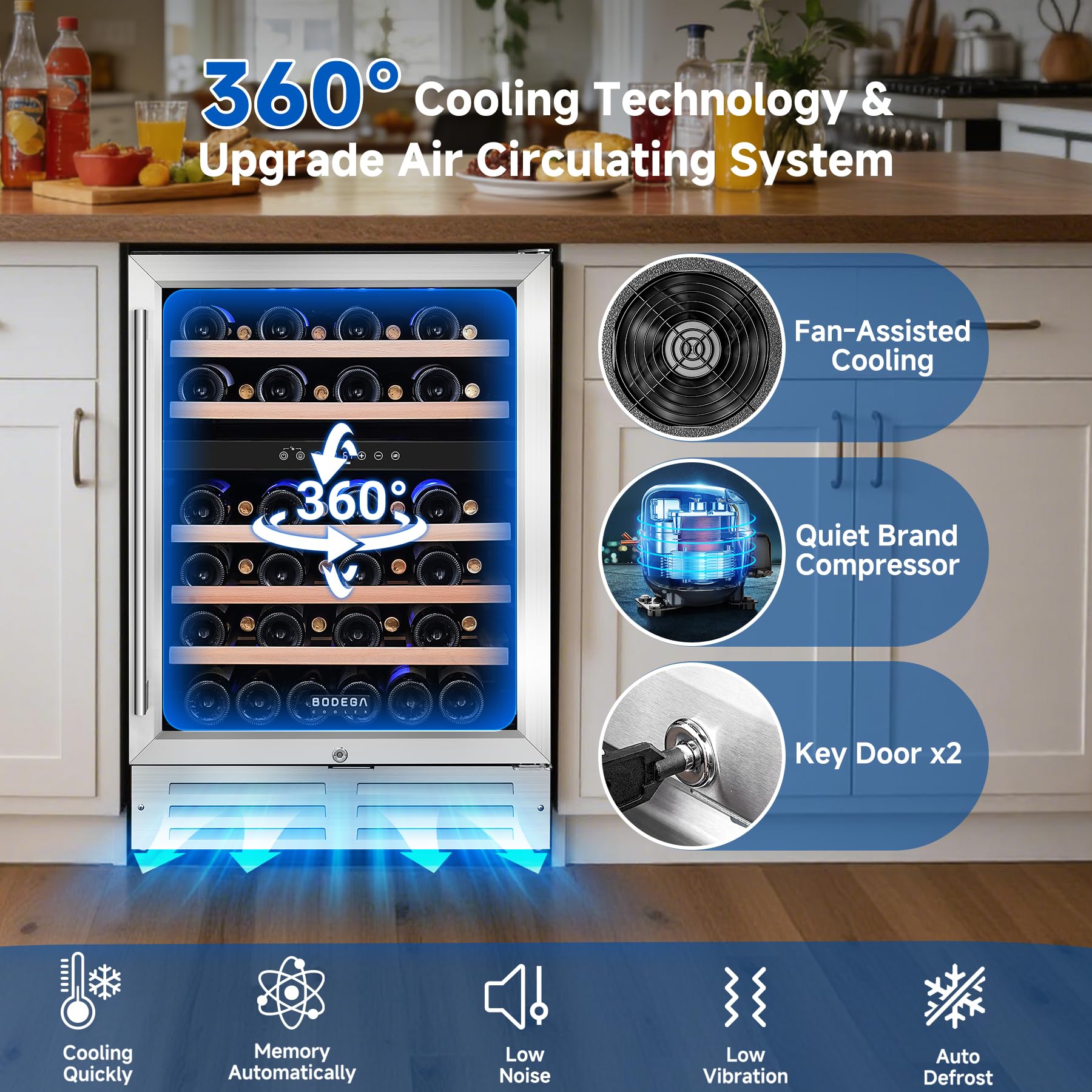 BODEGA 24 Inch Wine Fridge, 46 Bottle Wine Cooler Refrigerator, 41-72°F Wine Refrigerator Glass Door, Blue LED Wine Fridge, Built-In Or Freestanding Fridge For Home/Bar/Kitchen (5.3 Cu.Ft) on Fridge.com - View 4