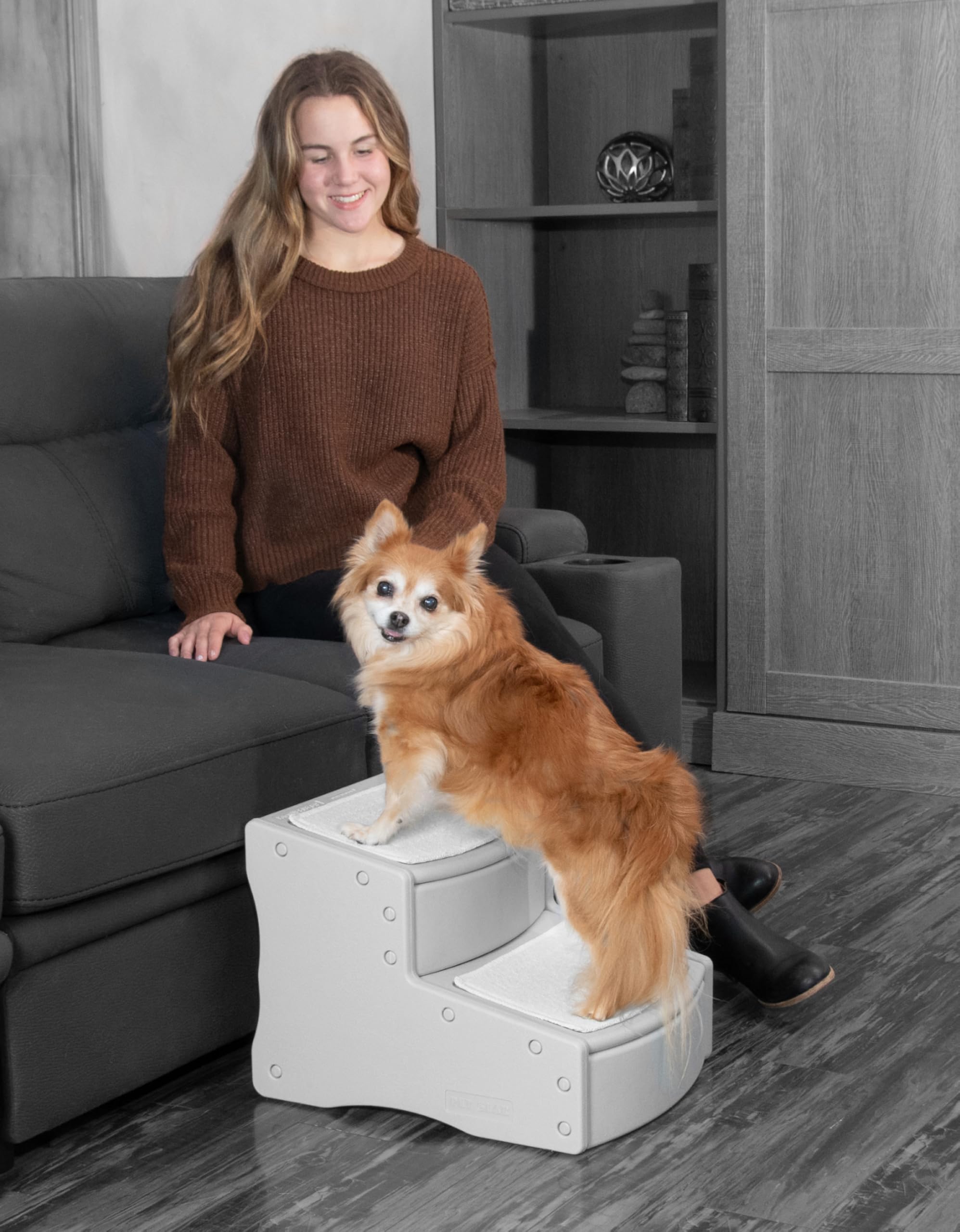 Pet Gear Easy Step II Pet Stairs, 2 Step for Cats/Dogs up to 75-pounds, Portable, Removable Washable Carpet Tread, No Tools Required, Fog — image 1
