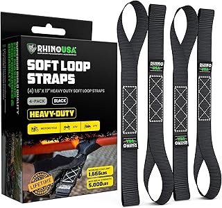 Rhino USA GORILLA Soft Loops Motorcyle Tie Down Straps - 10,427lb Break Strength - Securely Tow with Confidence and Protect Your Paint & Chrome - Soft Ties Hooks to Ratchet Strap - 4 Pack -