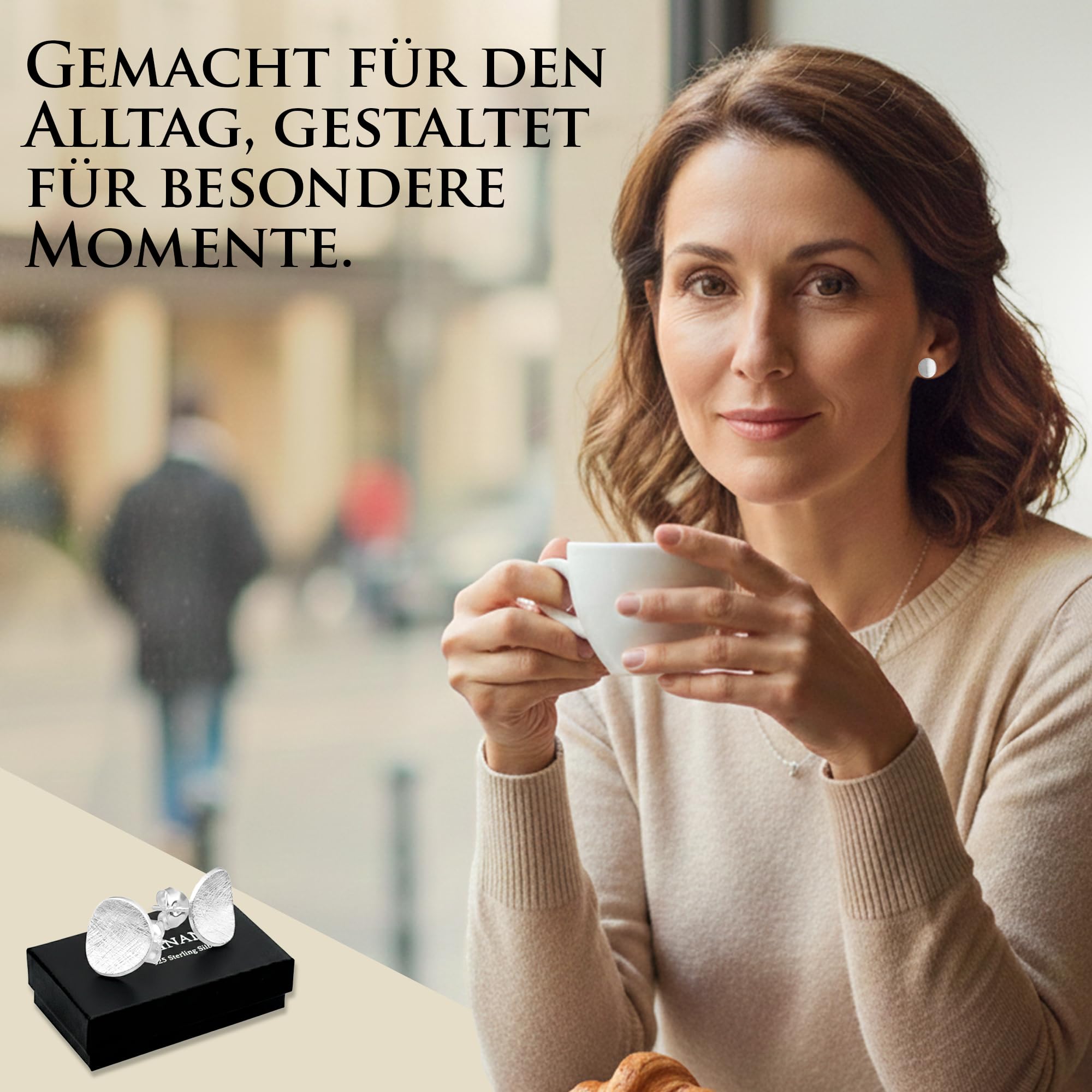 Vinani Damen Ohrstecker 925 Silber - Kreis-Design rund gebogen gebürstet - aus 925 Sterling Silber - Ohrringe für Frauen - 2OSB