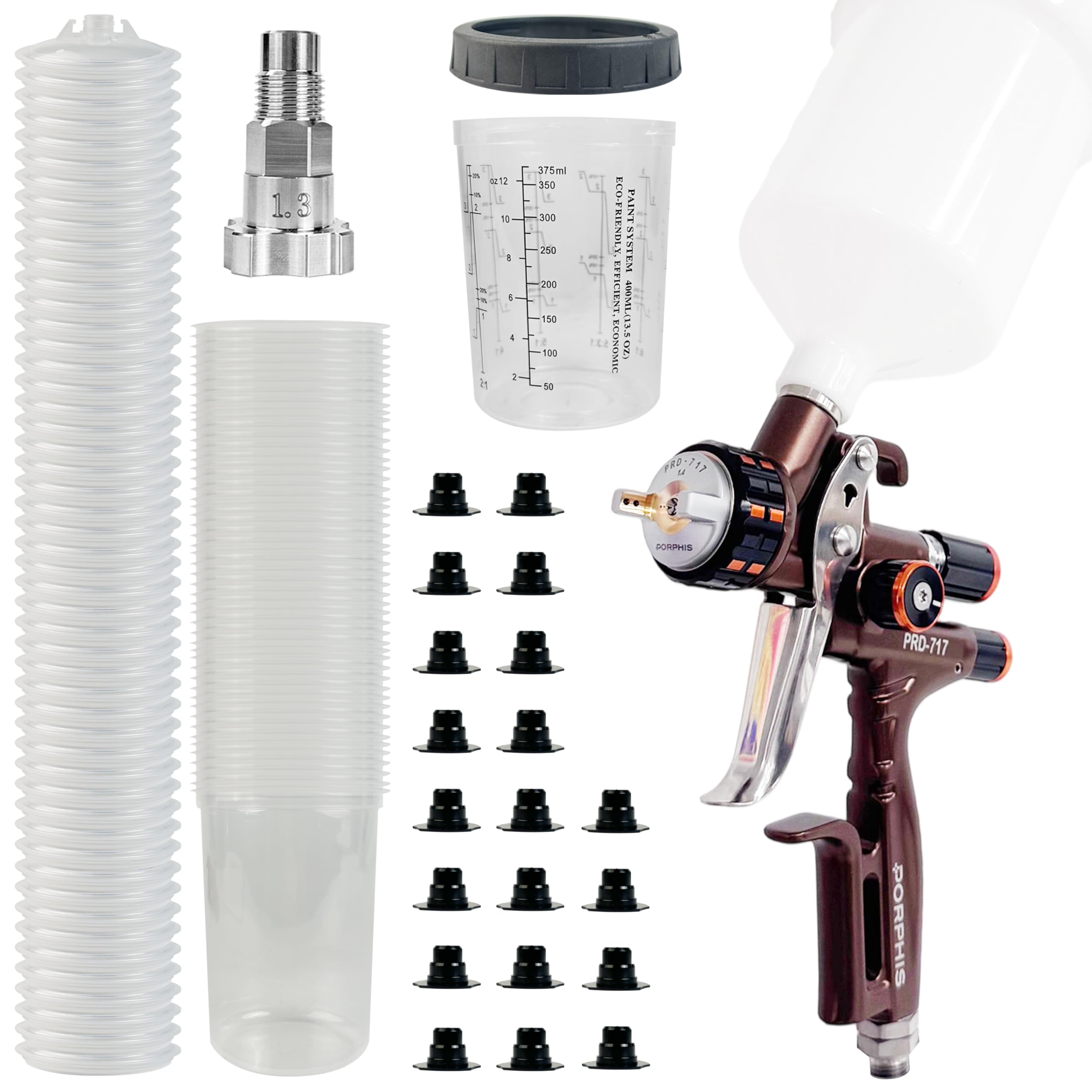 Paint Spray Gun PRD-717 VS Type with Split Nozzle 1.4mm Spray Gun + Disposable Paint Cups 400ml/13.5oz 50 Sets