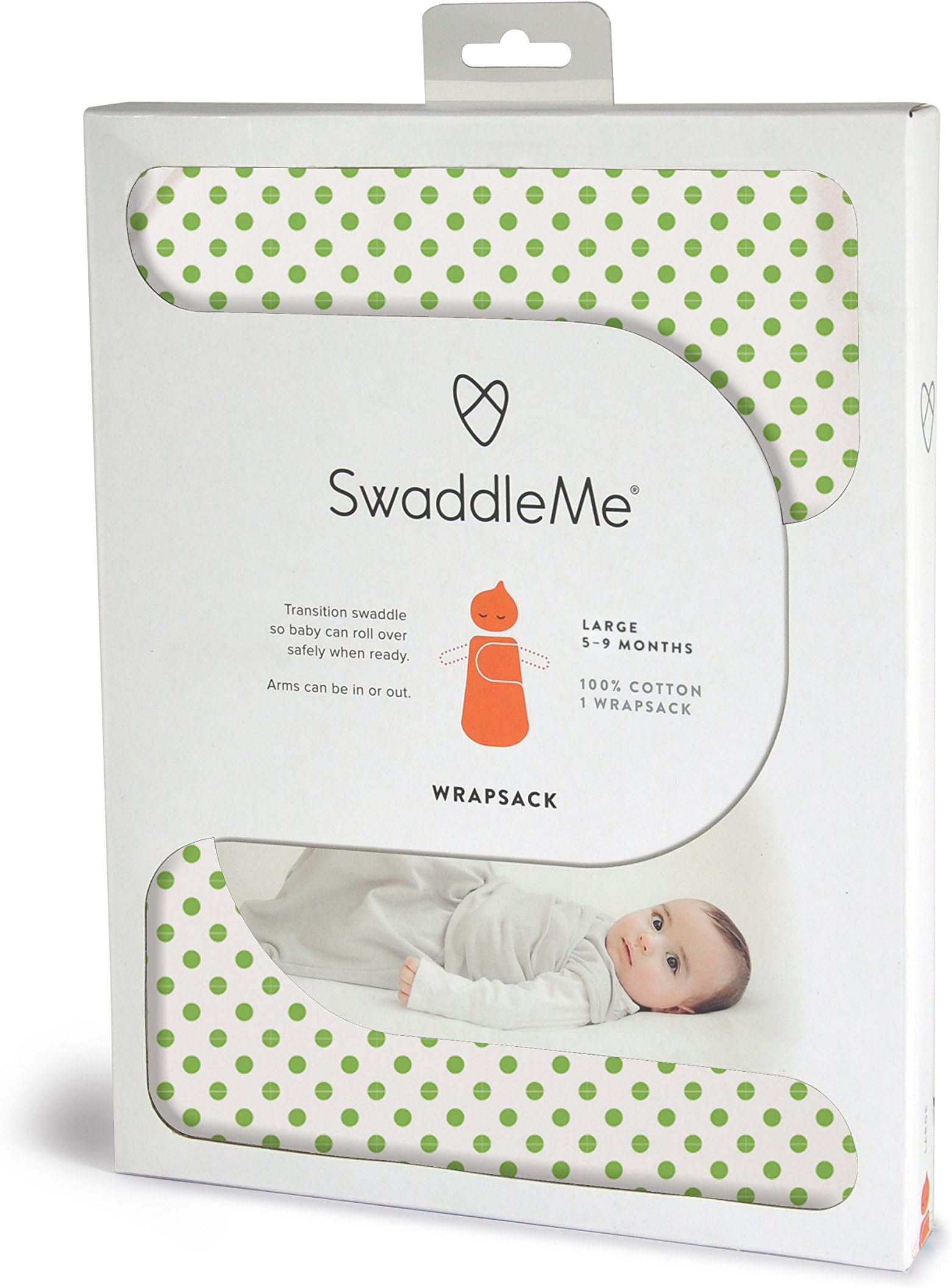 SwaddleMe WrapSack 1-PK, Green Dot (LG)