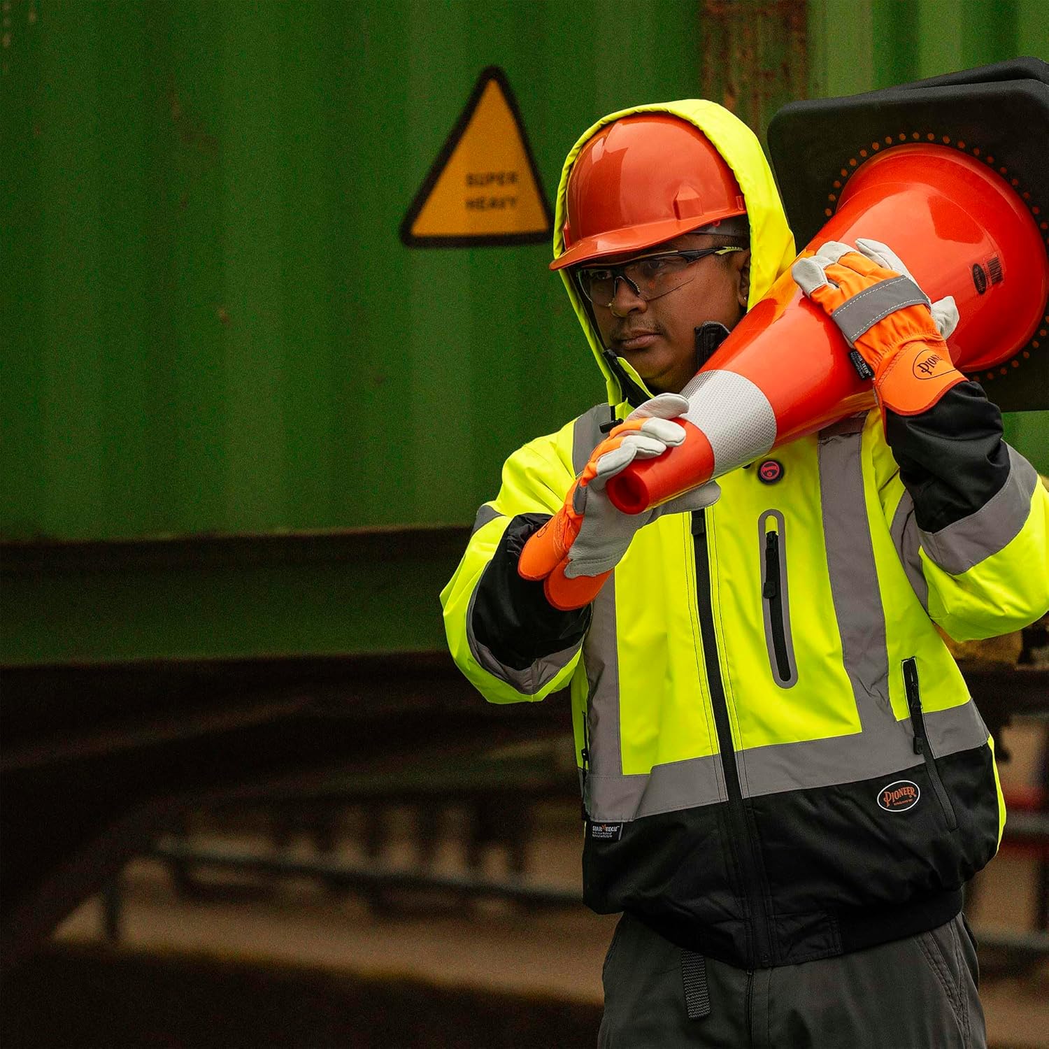 Pioneer Hi Vis Waterproof Heated Safety Bomber Jacket - Class 3 Winter Rain Gear for Men - Reflective Tape - Detachable Hood - Image 14