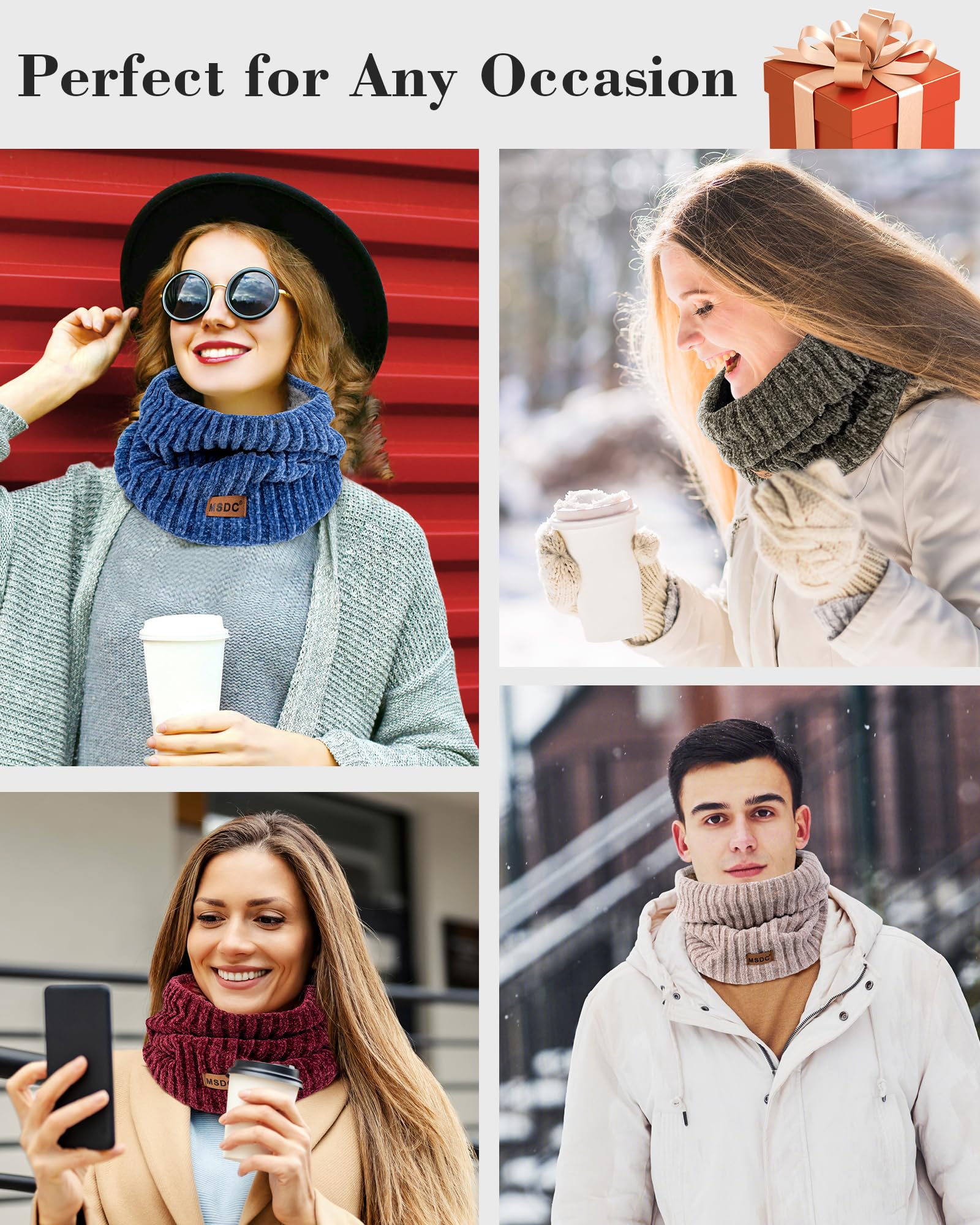 MSDC Winterschal für Damen, Halstuch, Wärmer aus Chenille-Fleece, Gesichtsmaske, Abdeckung für kaltes Wetter