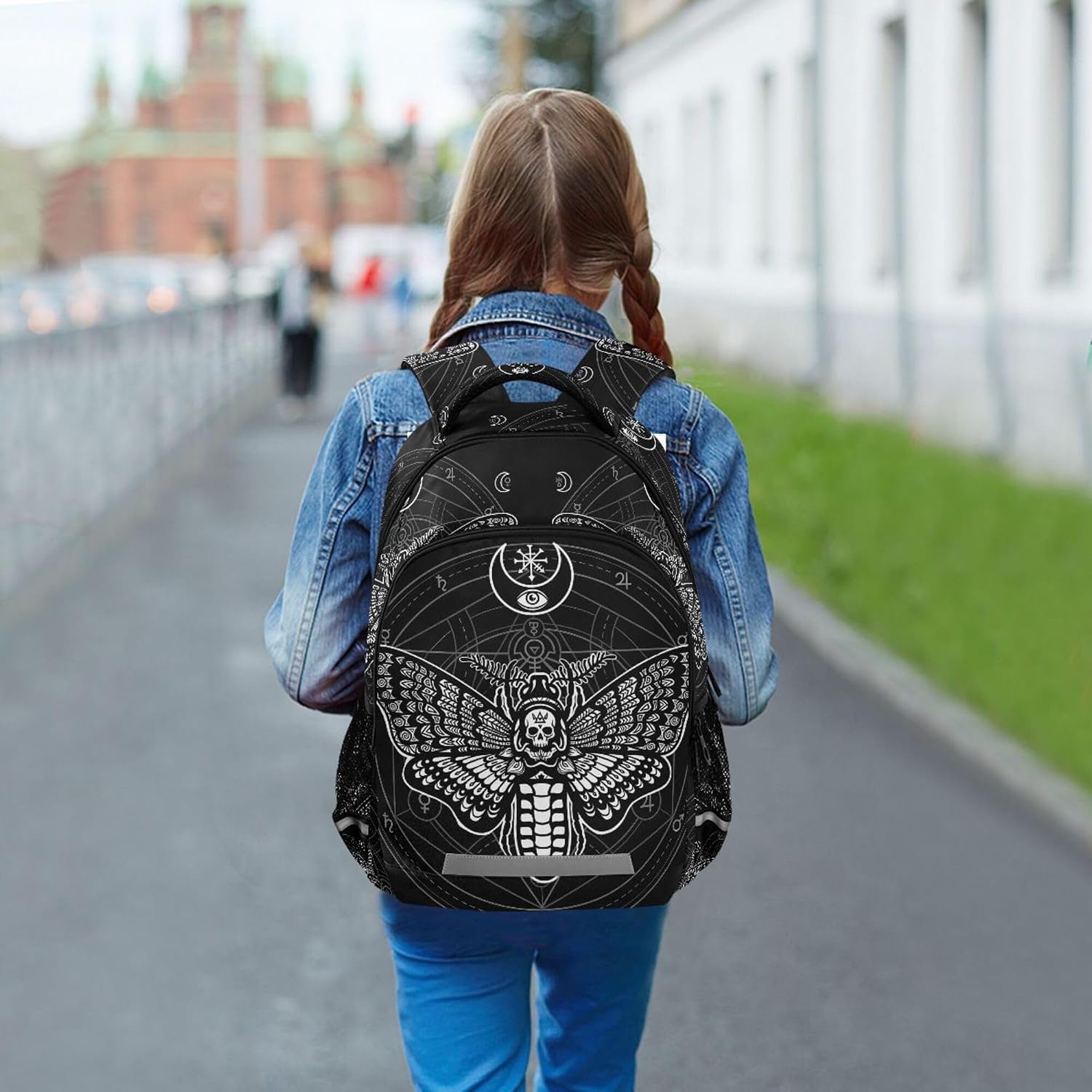 MNSRUU Laptop Backpack with Chest Strap, Gothic Black Skull Moth School Backpack, Travel Hiking Backpack for Boys Girls Teen Adult, Rucksack, Knapsack