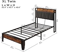 Vista 2 de LIKIMIO Marcos de Cama Twin XL, Cabecera de Almacenamiento con Estación de Carga, Sólido y Estable, Sin Ruido, No Necesita Somier, Fácil Montaje