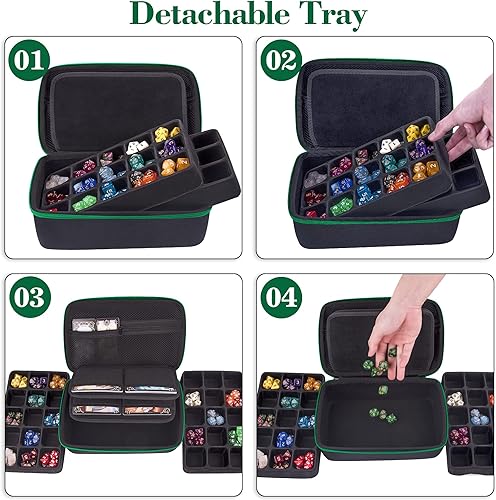 Miniatura 5 de SIQUK Estuche de almacenamiento de dados de gran capacidad con bandeja ranurada extraíble doble y asa, soporte organizador de dados