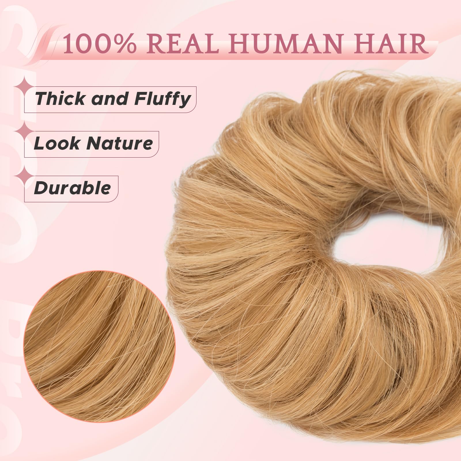 SEGO Pro Real Human Hair Messy Bun Scrunchie, Donut Bun Hair Piece for Women - Curly, 12/613 Golden Brown & Bleach Blonde, Pack of 2 - Image 2