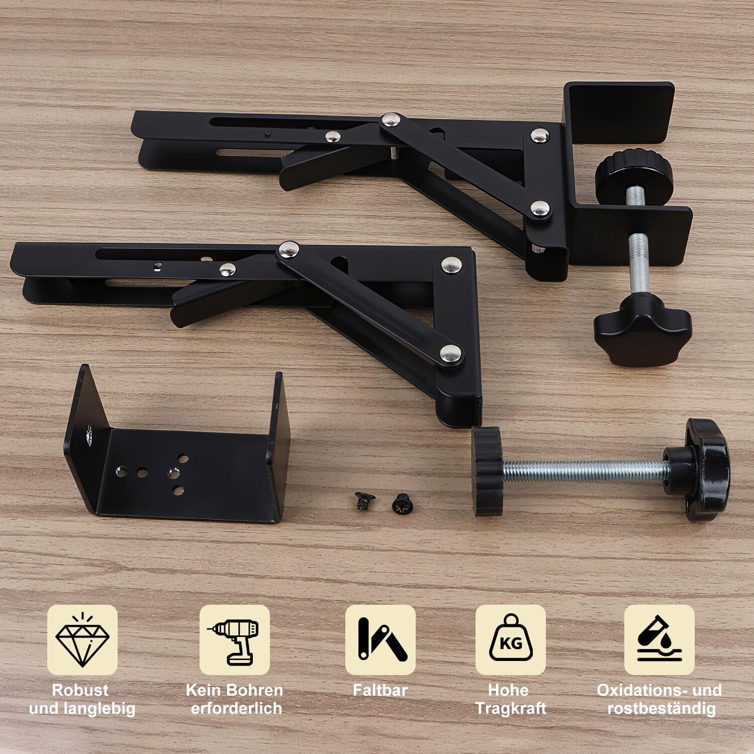 Soportes de Extensión de Escritorio Clip Lateral Plegable para Teclado de Metal 2Pz Abrazadera Lateral de Bandeja de Teclado Computadora Ajustable Estante de Soporte de (Negro 10pulgada)