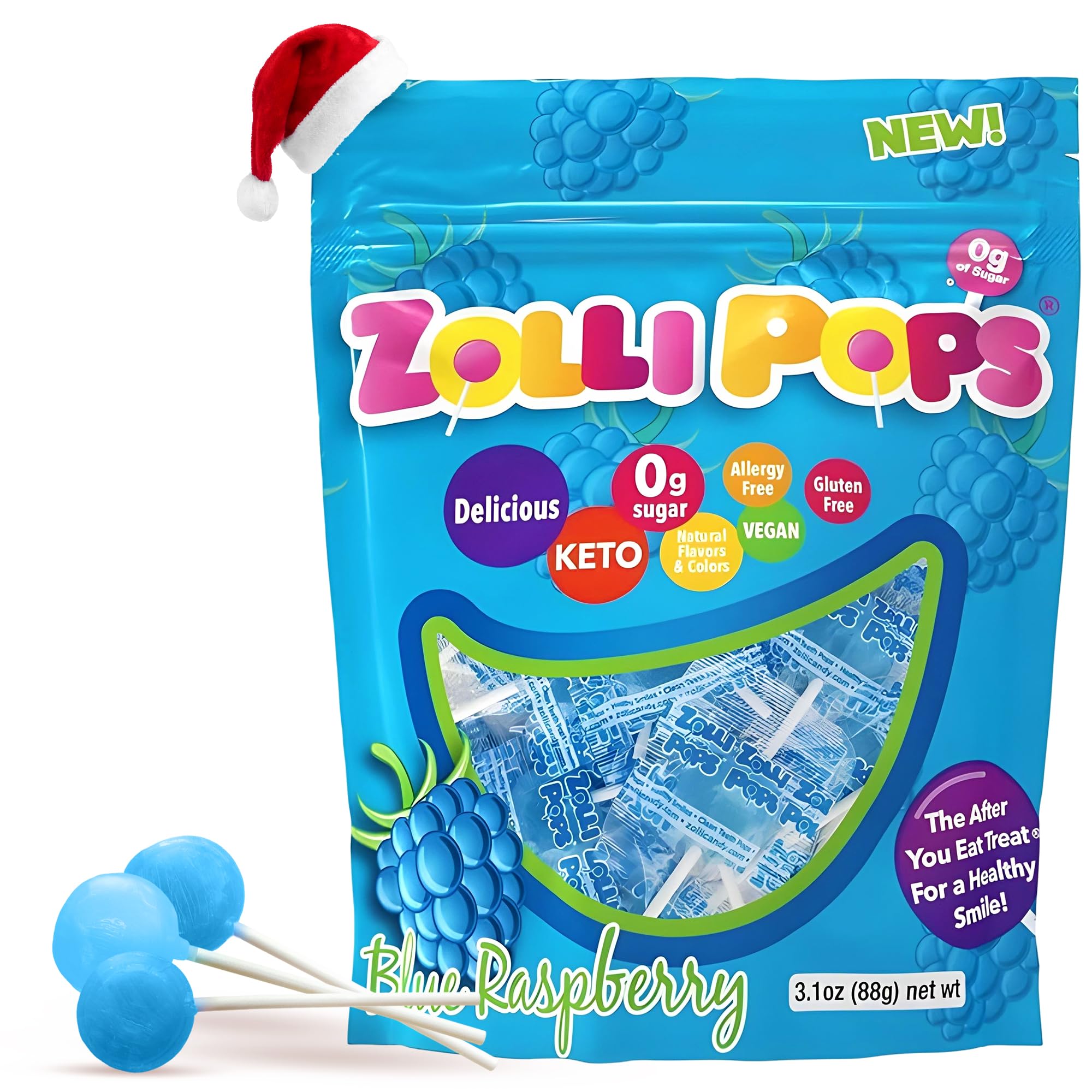 Clean Teeth Pops Sugar Free Candy with Xylitol, Dye-Free Lollipops - Keto & Diabetic-Friendly, Dentist-Approved Treats for Kids (Blue Raspberry, 3.1 oz)