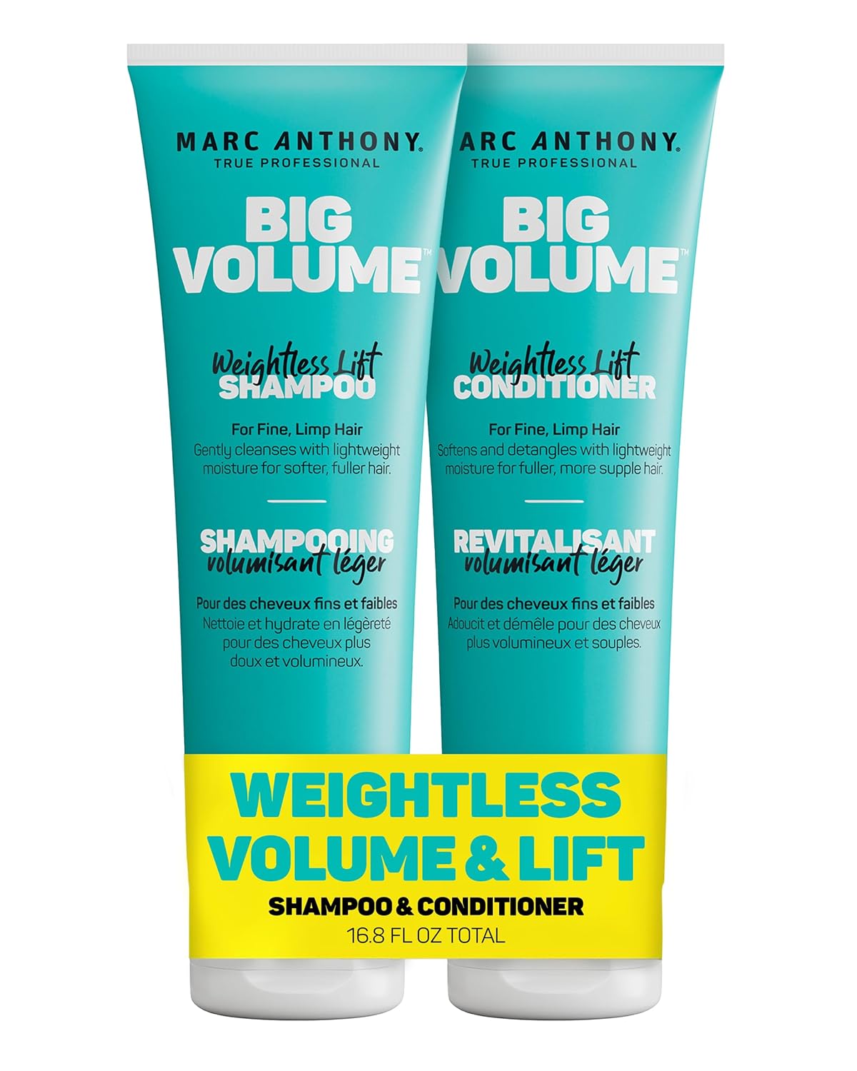 Marc Anthony Big Volume Hair Shampoo & Conditioner Set for Fine, Thin Hair - Lightweight Volumizing Shampoo & Conditioner for Gentle Cleansing - Frizz-Free & Sulfate-Free Hair Care Product