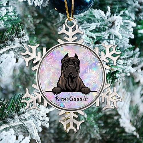 Miniatura 2 de Metal Snowflake Ornament - Presa Canario Ornament Peeking Dog Pet Lover Dog Mom Novelty Metal Snowflake Christmas Ornament Pet Owner Gift Christmas