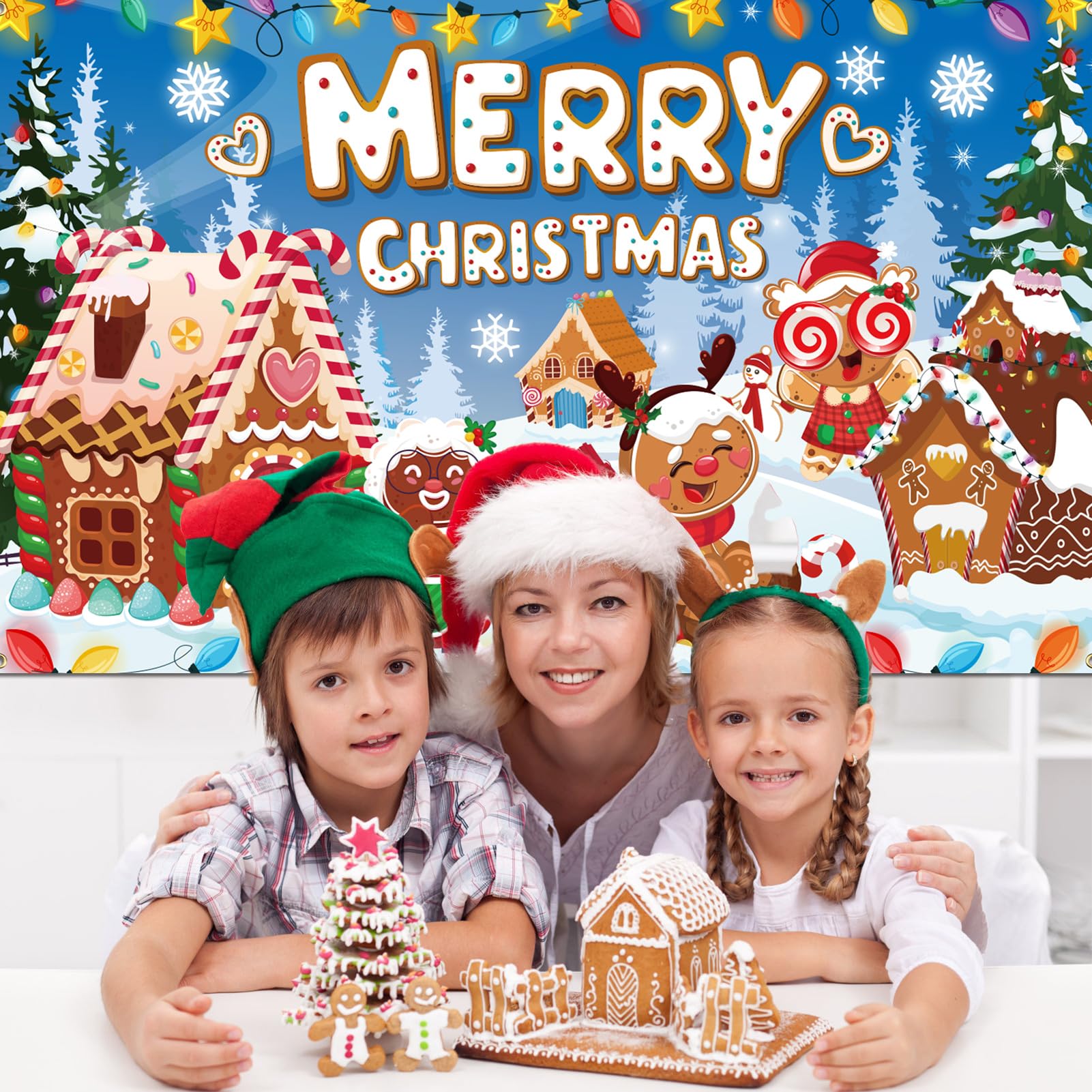 Bannière Décorative Noël Bonhomme En Pain D'Épices - Taille 91,4 X 183 Cm - Pour Porte, Clôture Ou Toile De Fond - Intérieur/Extérieur