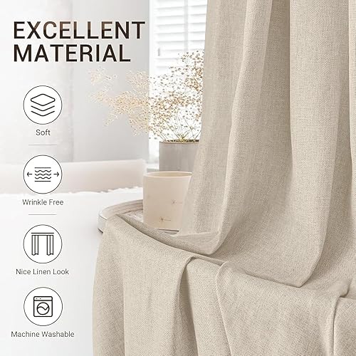 Miniatura 5 de zeerobee - Cortinas blackout, 100% opacas, 2 paneles, lino, aislamiento térmico, pestañas traseras, bolsillo para cortinero, para sala de estar y