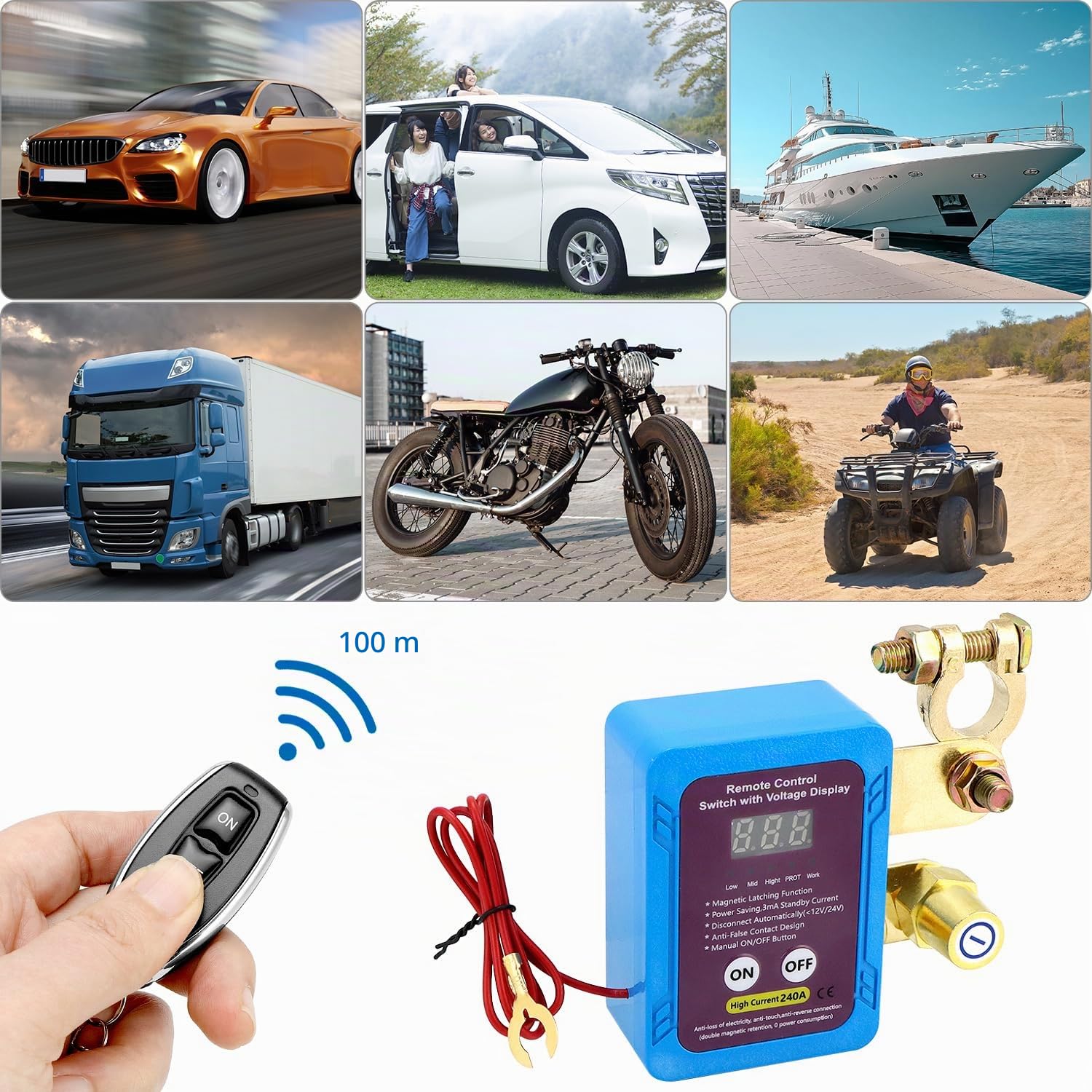 QWORK® 12V 240A stacca batteria per auto con display digitale, sezionatore Auto Remoto con 2 telecomandi, per camion, auto, camper