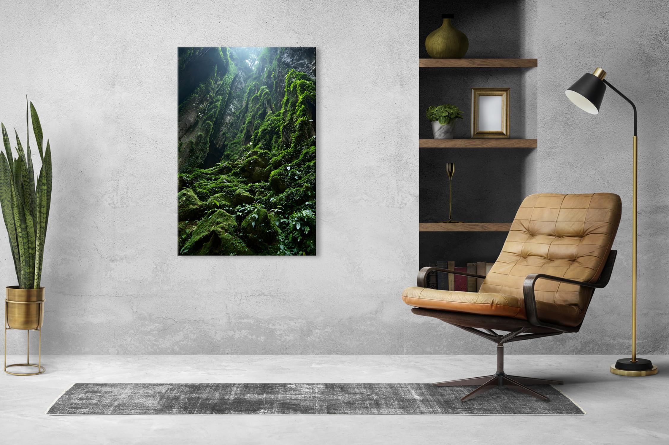Farbenhorizont Leinwandbild Üppige moosbedeckte Schlucht mit dichtem grünem Dschungel Format: 100x70cm XXL Wandbild auf Keilrahmen/Kunstdruck/Bild Wohnzimmer Dekoration