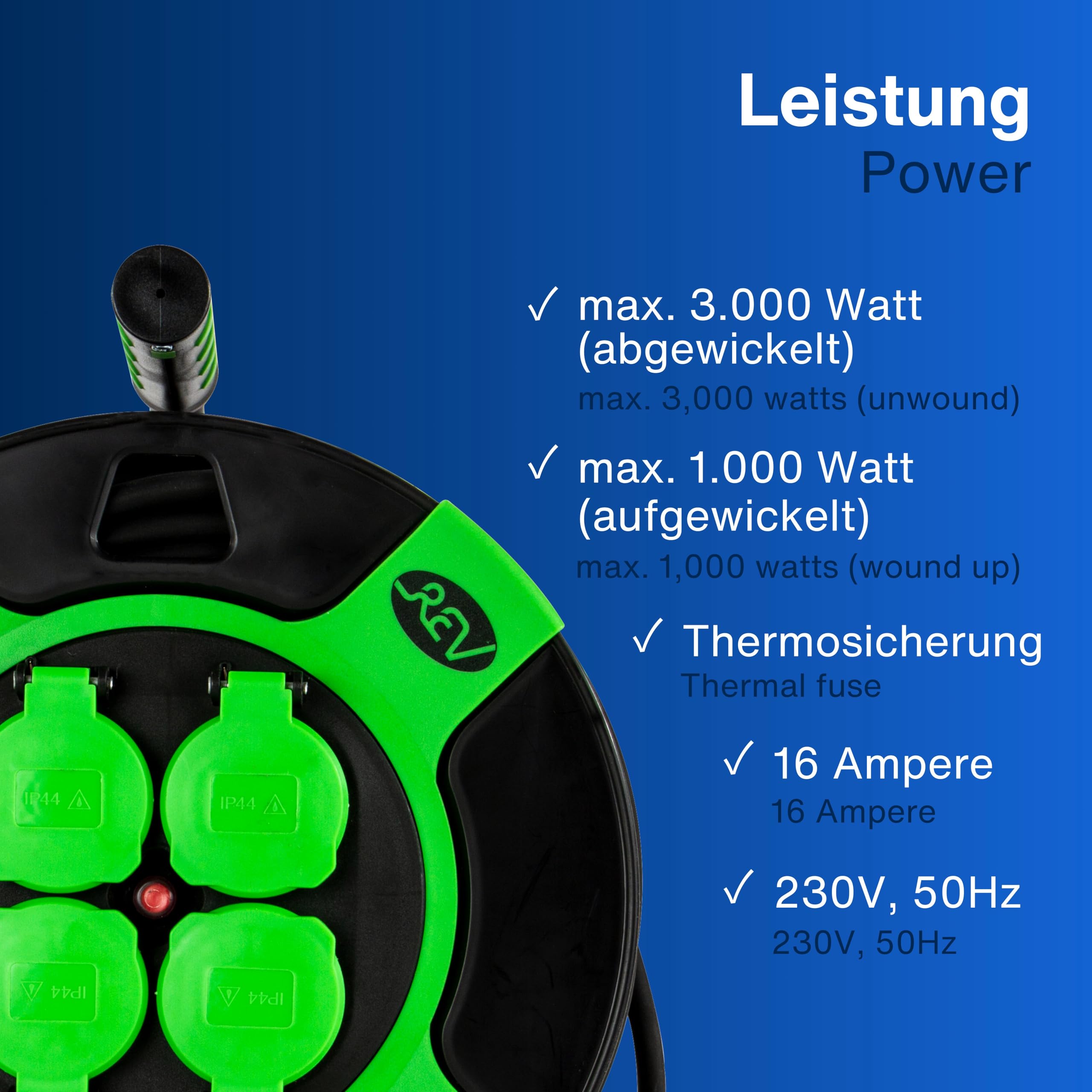 REV Cable Drum Resin 40m IP 44 4-fold black green