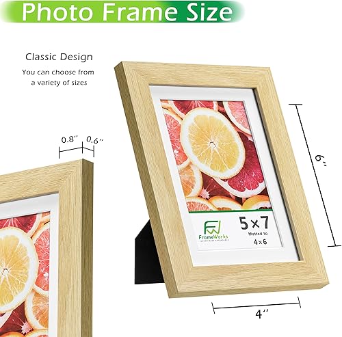 Vista 194 de FrameWorks Marcos de fotos clásicos de madera de 11 x 14 a 8 x 10 pulgadas con vidrio templado, roble natural, paquete de 6