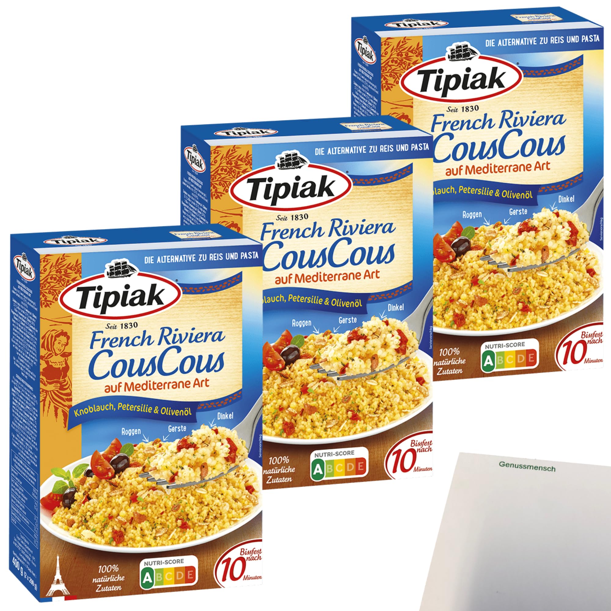 usy Bundle für Tipiak CousCous auf mediterrane Art 3er Pack (3x400g Packung) + usy Block