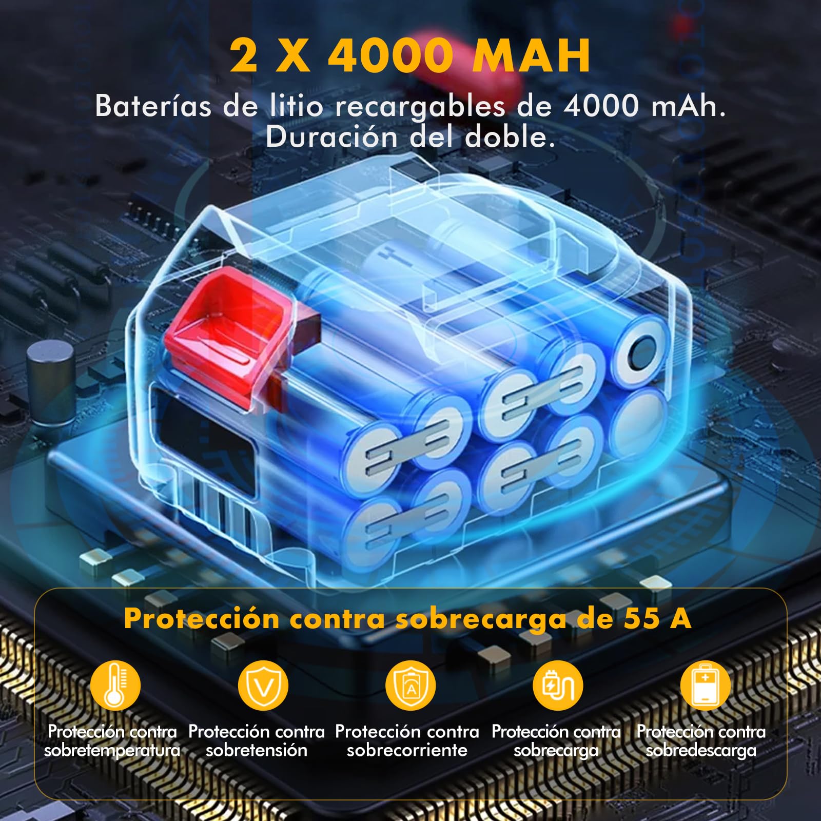 Llave de impacto inalámbrica 650 N.m, con batería de 2 x 4,0 Ah, 6 enchufes y Caja de Transporte, 5 ajustes + luz LED, 1/2" Brushless Atornillador de impacto para Coches Camiones DIY Casa
