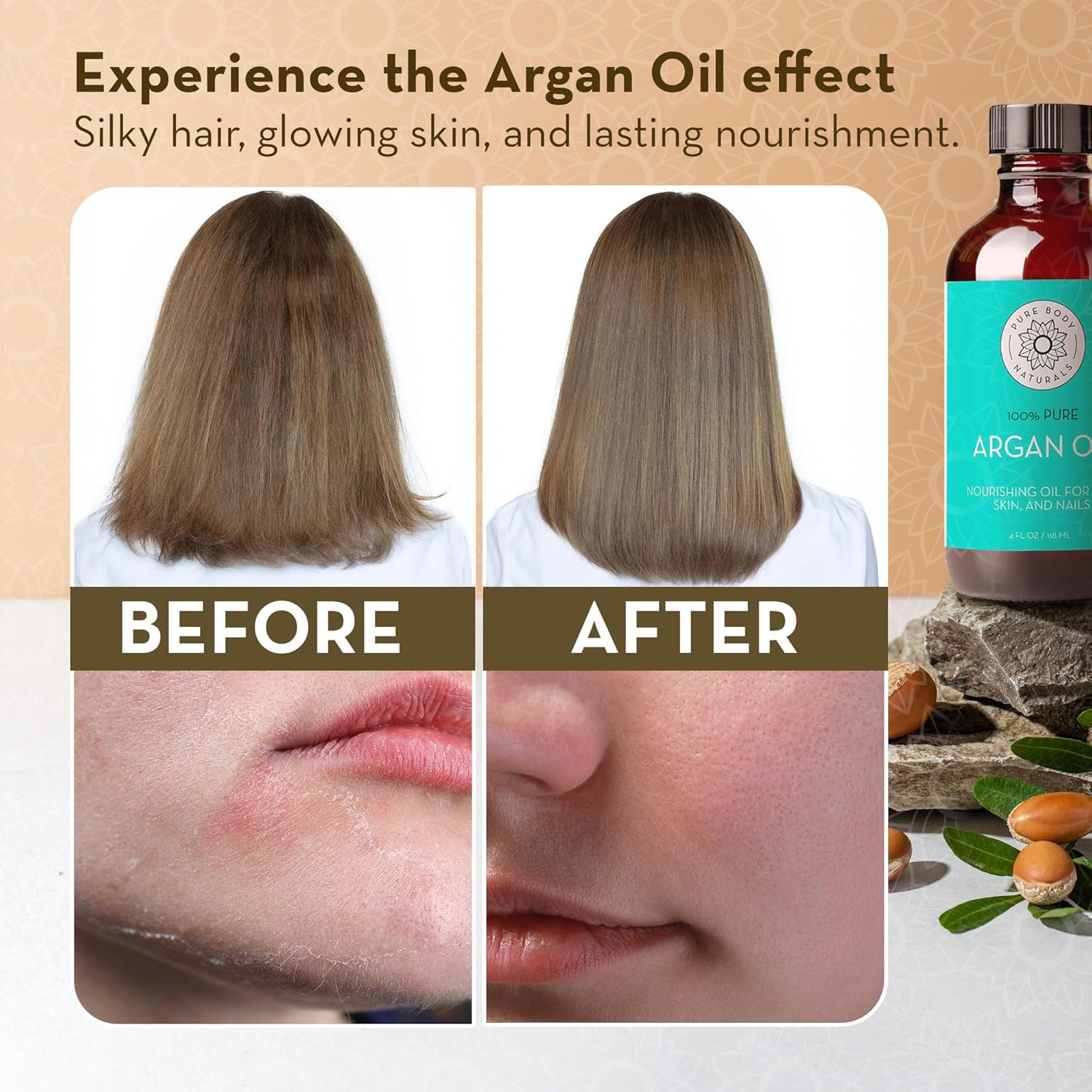 Pure Body Naturals Argan Oil for Skin and Face - 4 fl oz Cold Pressed, Light, Non-Greasy, Nourishing Pure Argan Oil for Hair - Aceite de Argan - Image 7