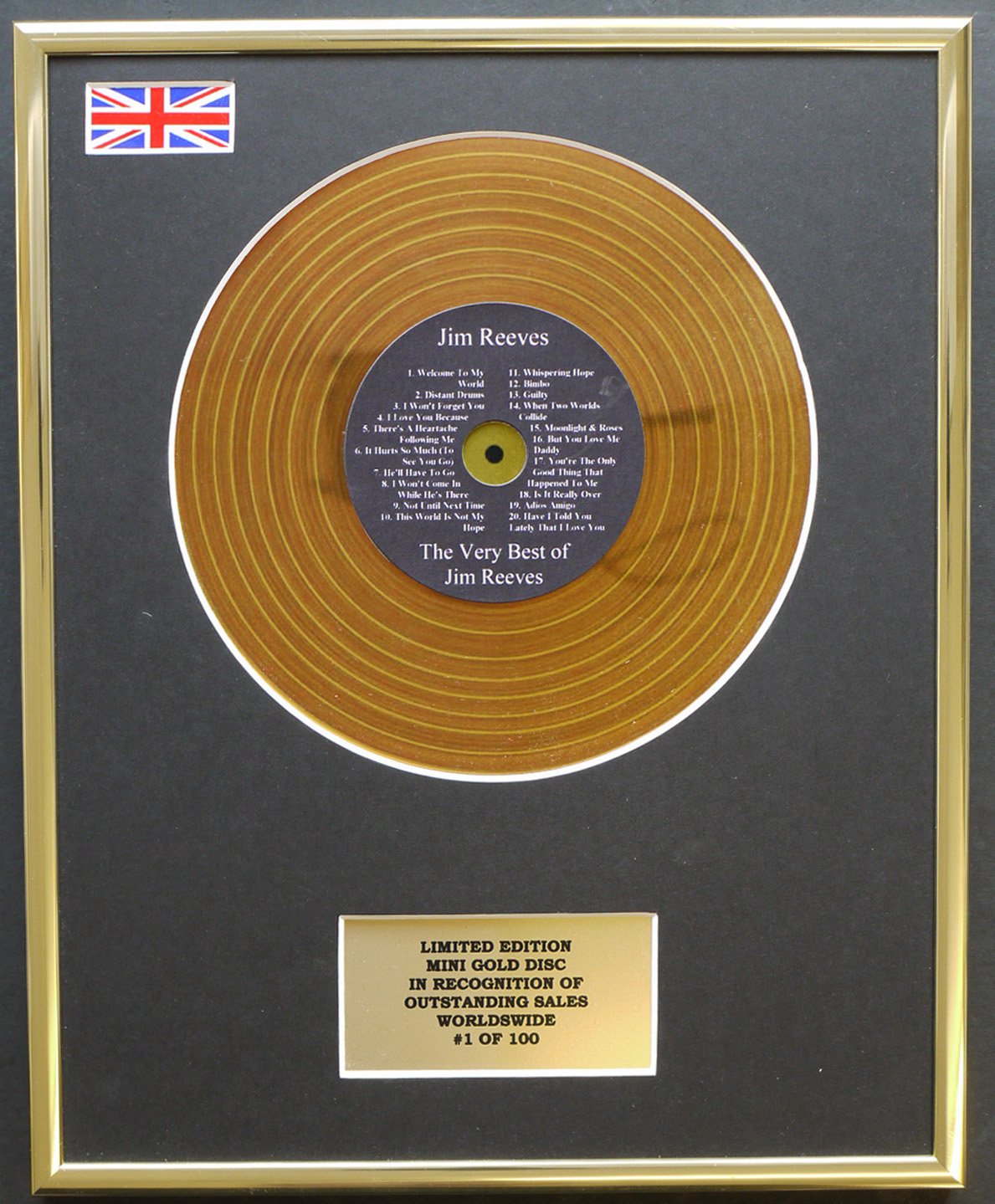Limited Edition Mini Gold Disc Display Gold Limited Edition Mini Disc Display Jim Reeves/Mini Disc Display/Limited Edition/Coa/The Very Best Of Jim Reeves