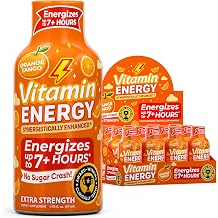 Vitamin Energy Orange Tango Extra Strength Energy Shot, 12 Pack - Up to 7 Hrs, 260mg Natural Caffeine, Zero Sugar - Green Tea Extract, Immune Support, B12 B6 Niacin, 1.93 fl oz, Keto Vegan
