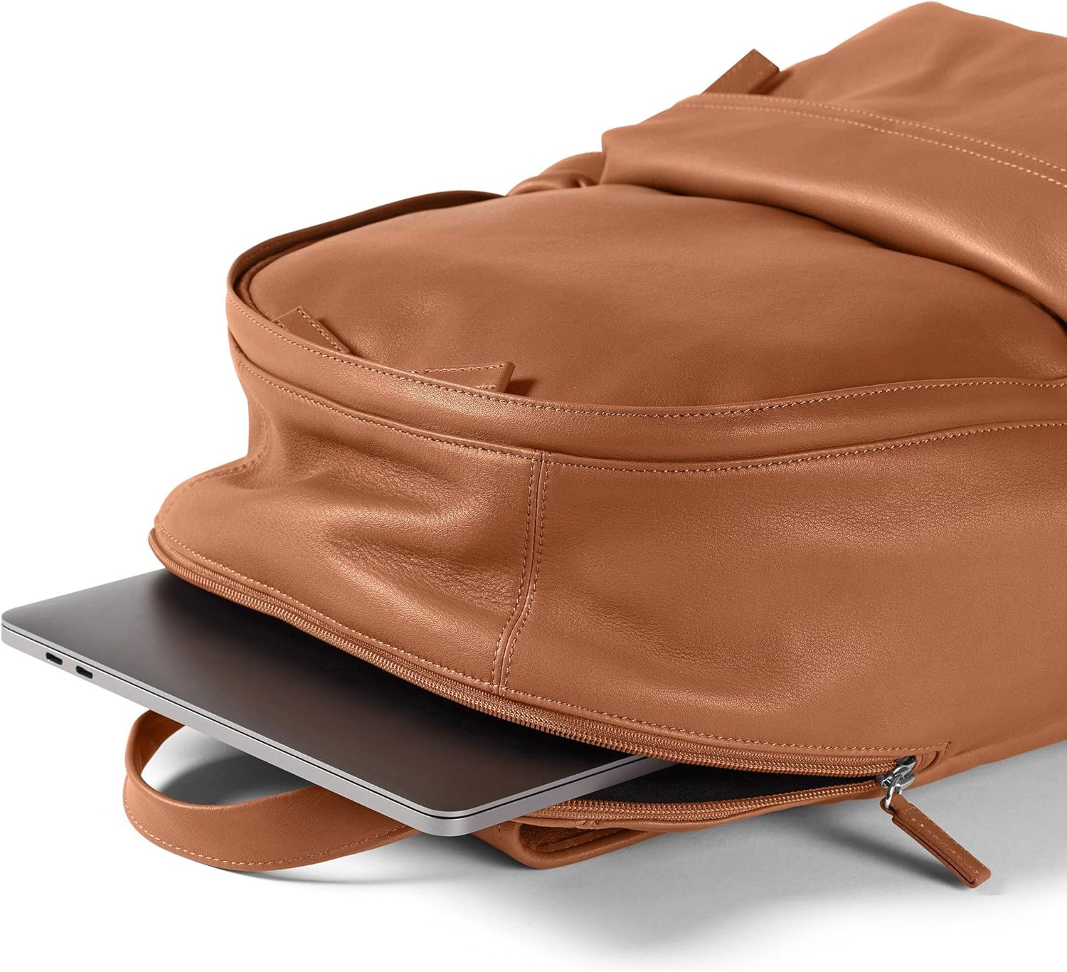 Leatherology Cognac Parker Backpack – Full Grain Leather Laptop Backpack with Multiple Compartments & Adjustable Straps
