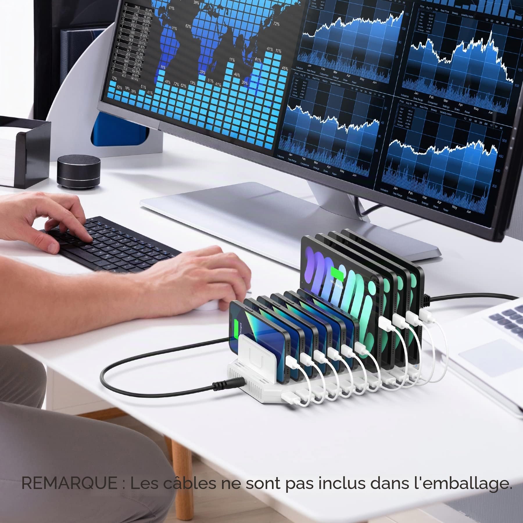 Unitek 96W 10 Ports USB Station de Charge,Station de Chargement avec QC3.0