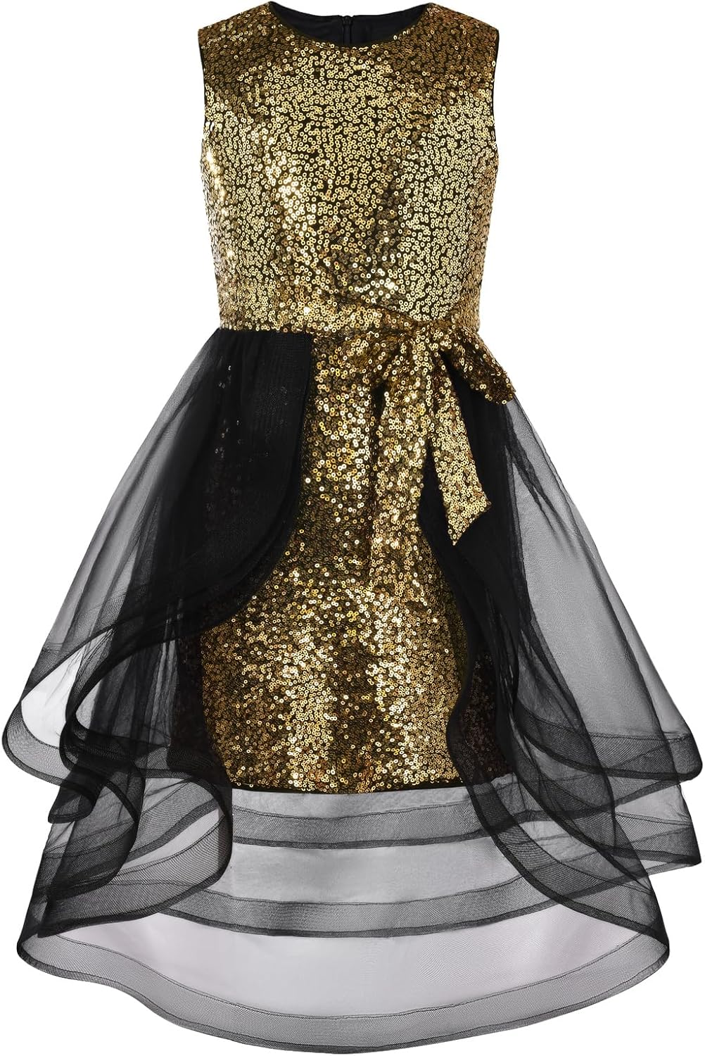 GRACE KARIN Girls Sequin Party Dress Sparkle Formal Birthday Pageant Prom Three-Layer Tulle Midi Dress Size 5-12Y